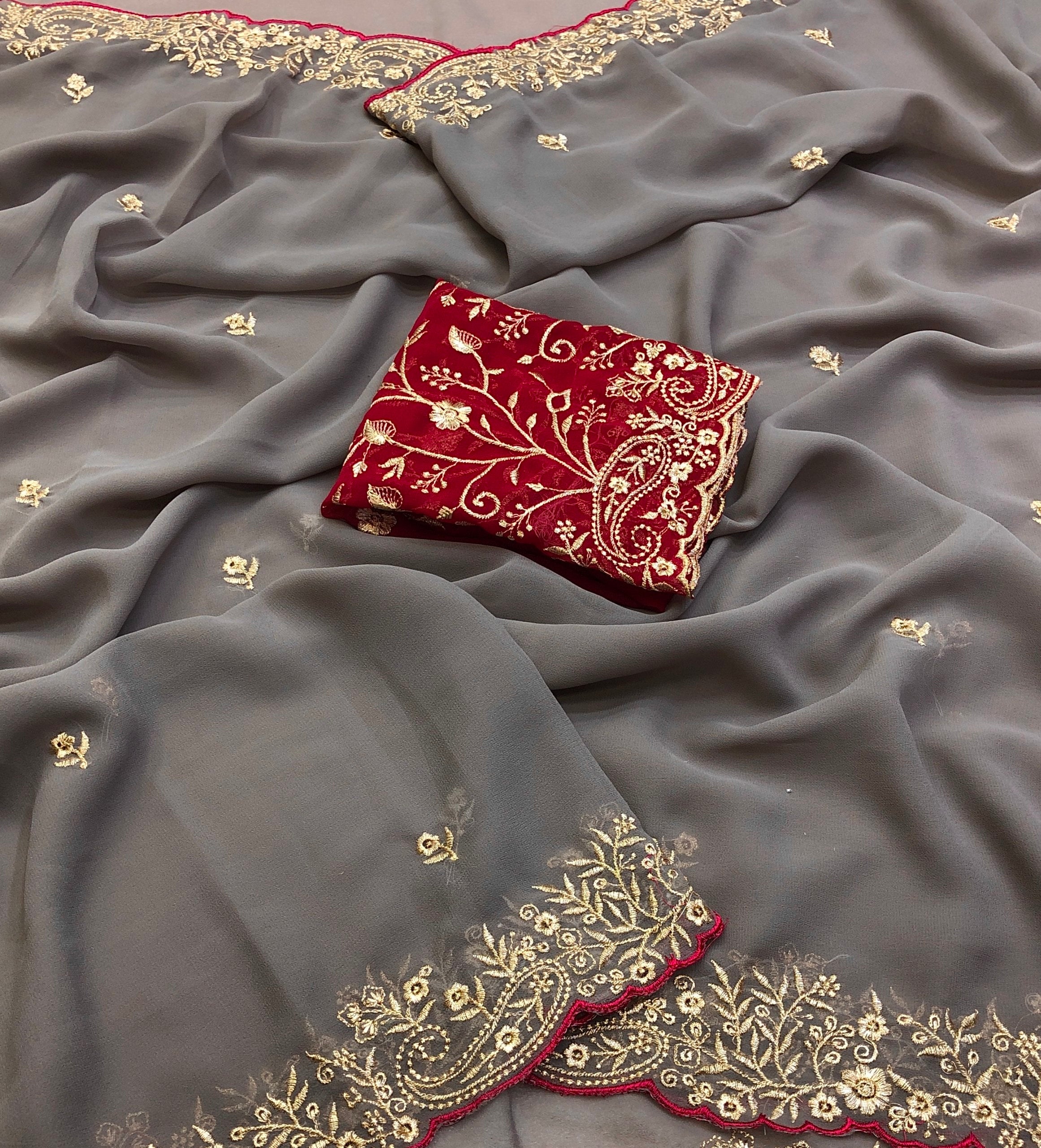 Arizona Faux Georgette Thread Embroidery Work Saree