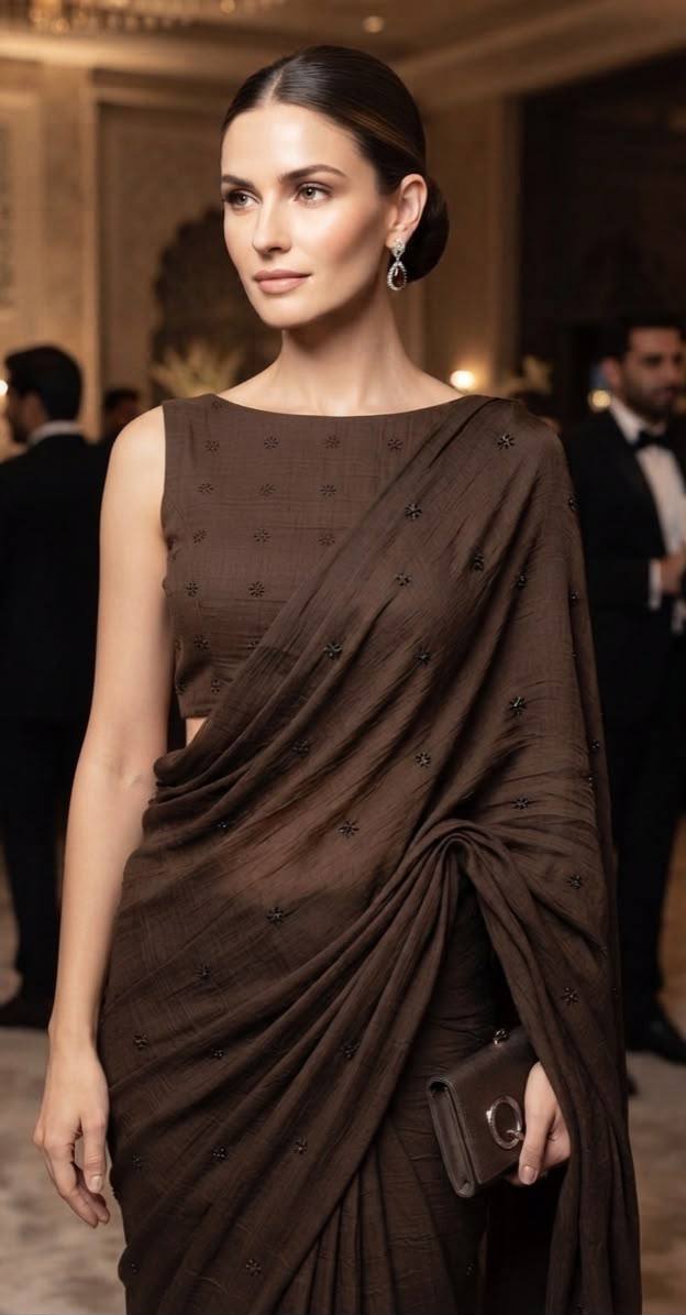 Riaa  Crush Coffee Beads Work Saree