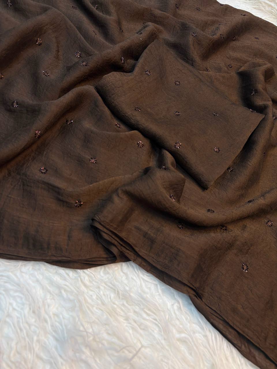 Riaa  Crush Coffee Beads Work Saree