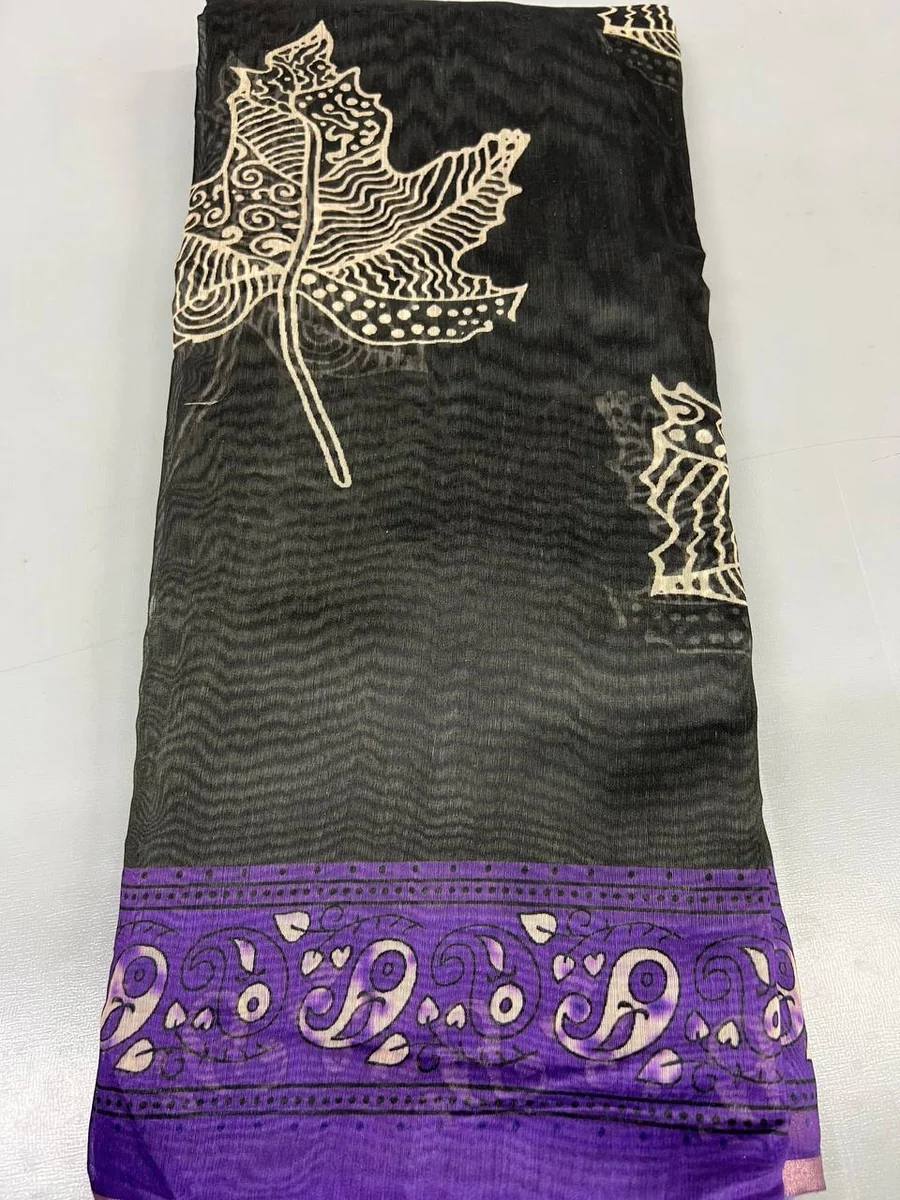 Soft Linen Printed, Furr & Foil Work Sarees with Blouse