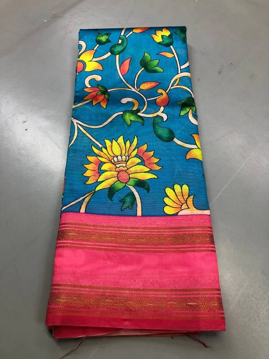 Soft Linen Printed, Furr & Foil Work Sarees with Blouse