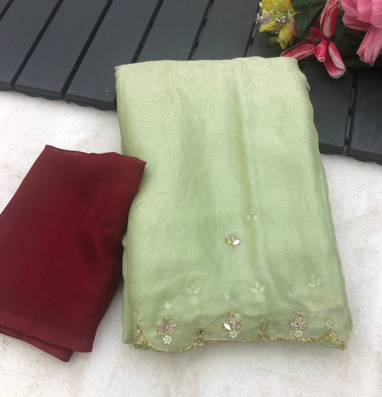 Rimsha Space Silk Chiffon With beautiful Handwork