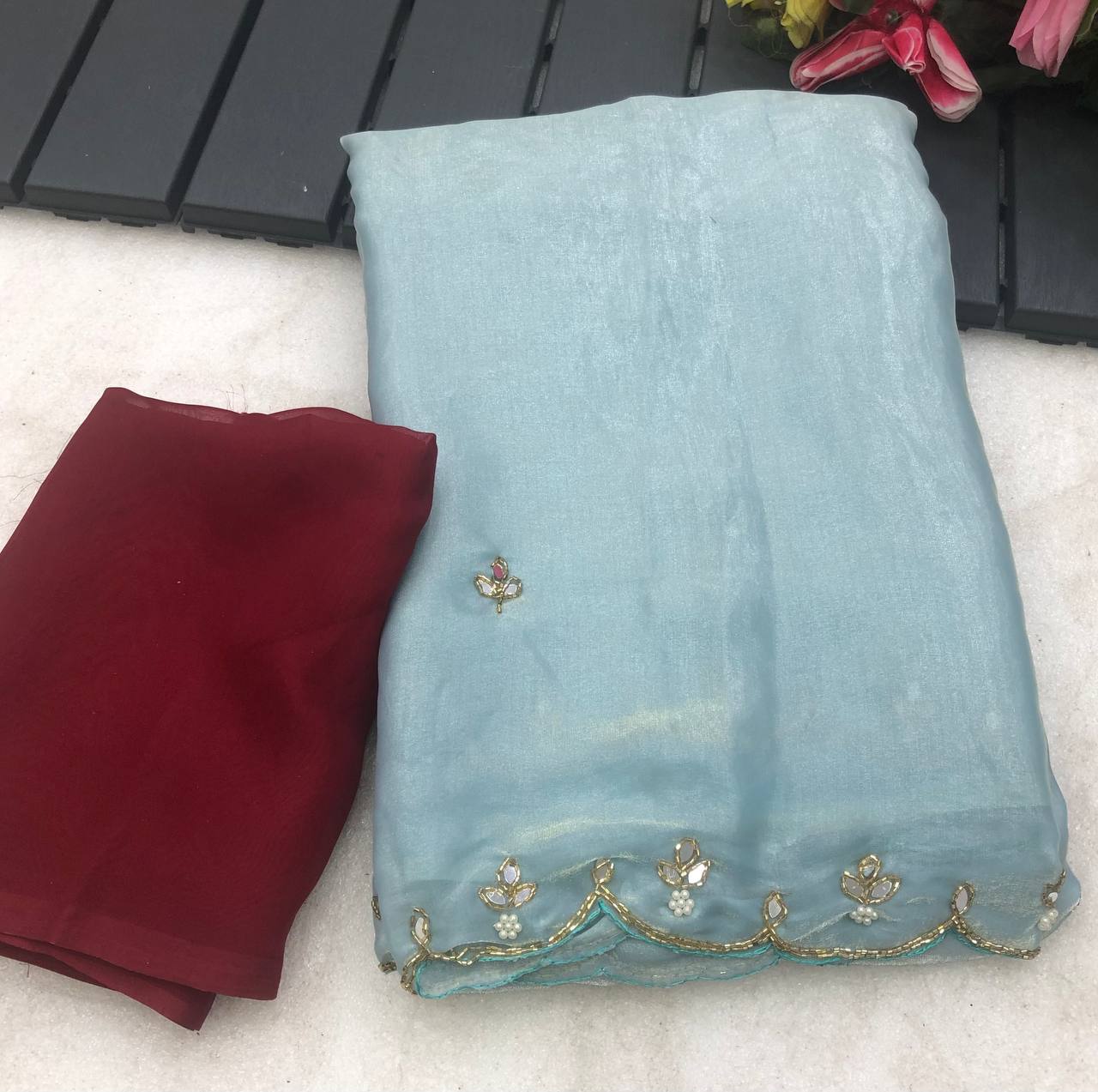 Rimsha Space Silk Chiffon With beautiful Handwork