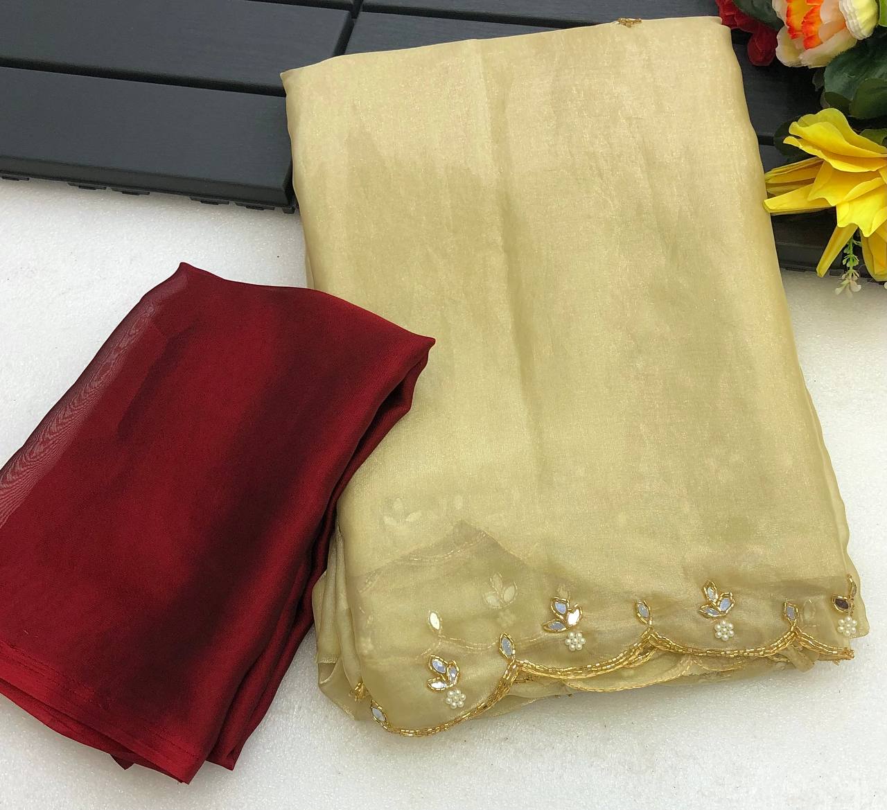 Rimsha Space Silk Chiffon With beautiful Handwork