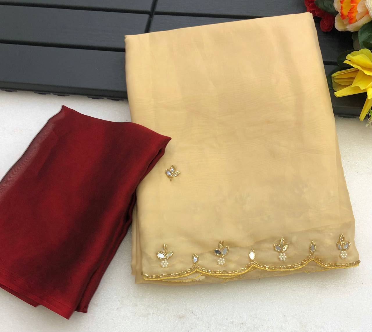 Rimsha Space Silk Chiffon With beautiful Handwork