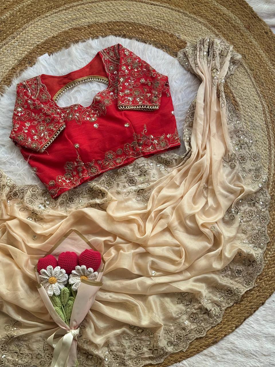 Gulkari Rangoli Silk Two Tone Embroidery Saree