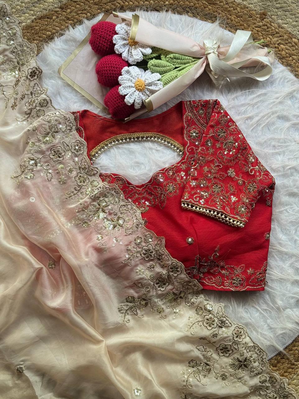 Gulkari Rangoli Silk Two Tone Embroidery Saree