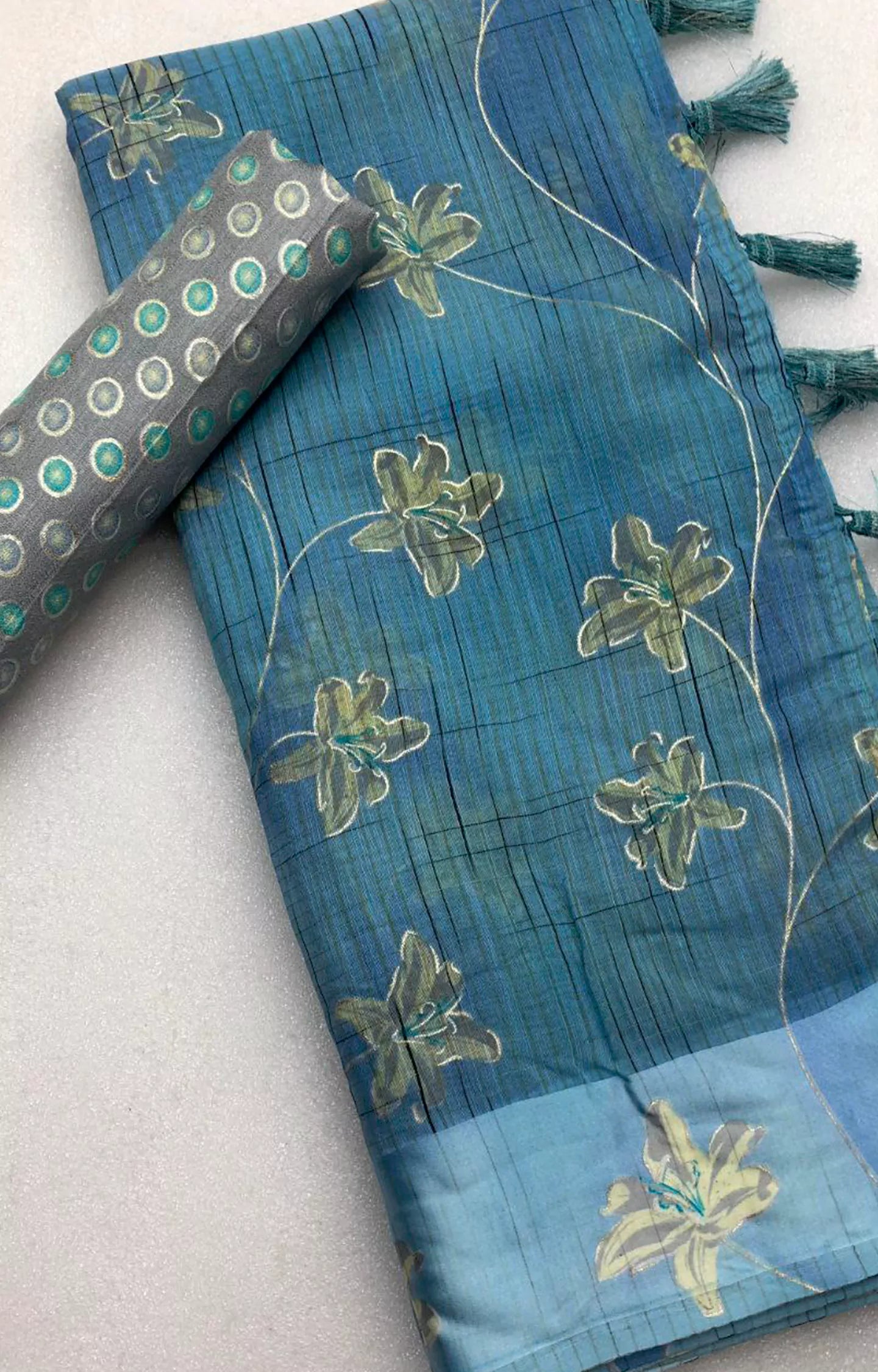 AKANKSHA SOFT LENIN FLORAL PRINTED SAREE
