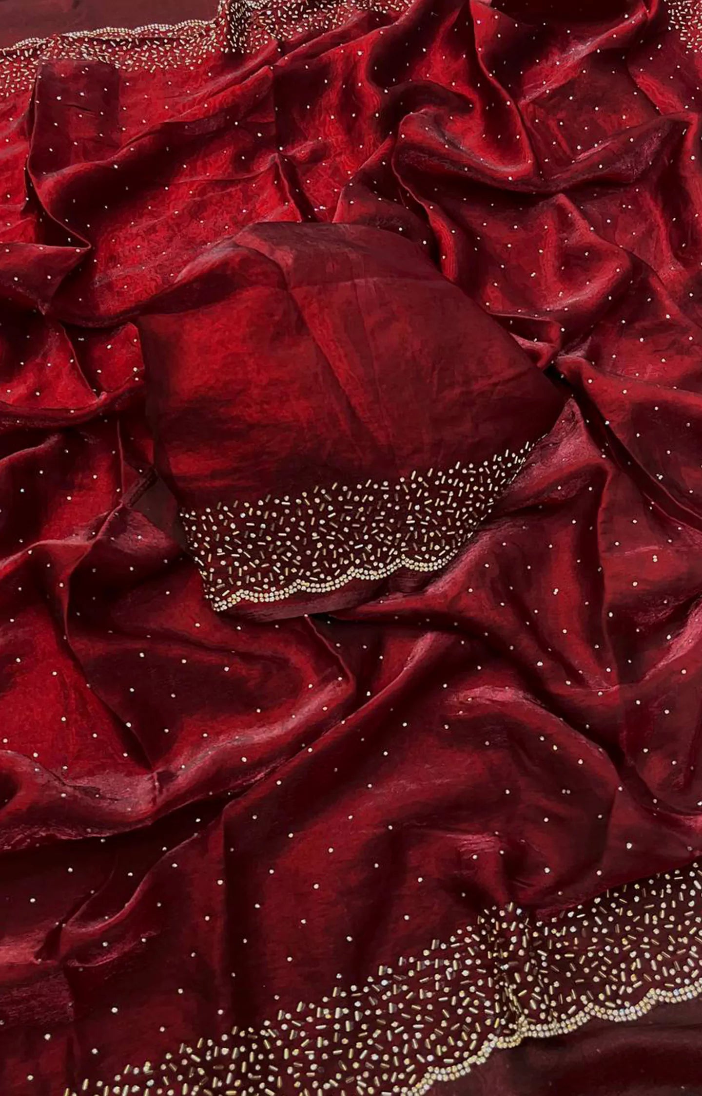 GAZIYA SOFT & SMOOTH SPACE SILK FENDY SATIN WITH HANDWORK & SIROSKI SAREE.