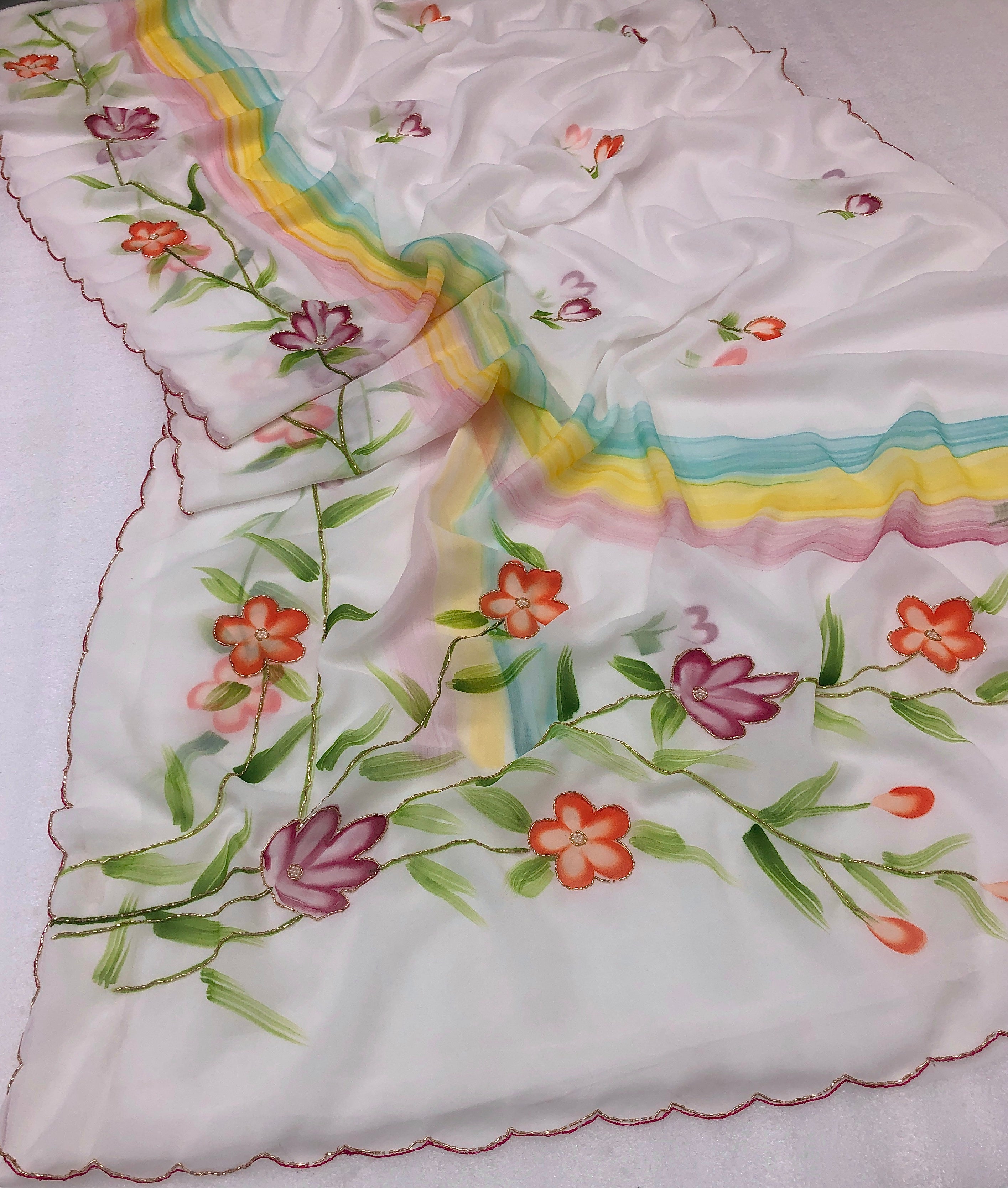 Split Faux Georgette Hand Brush Print Saree