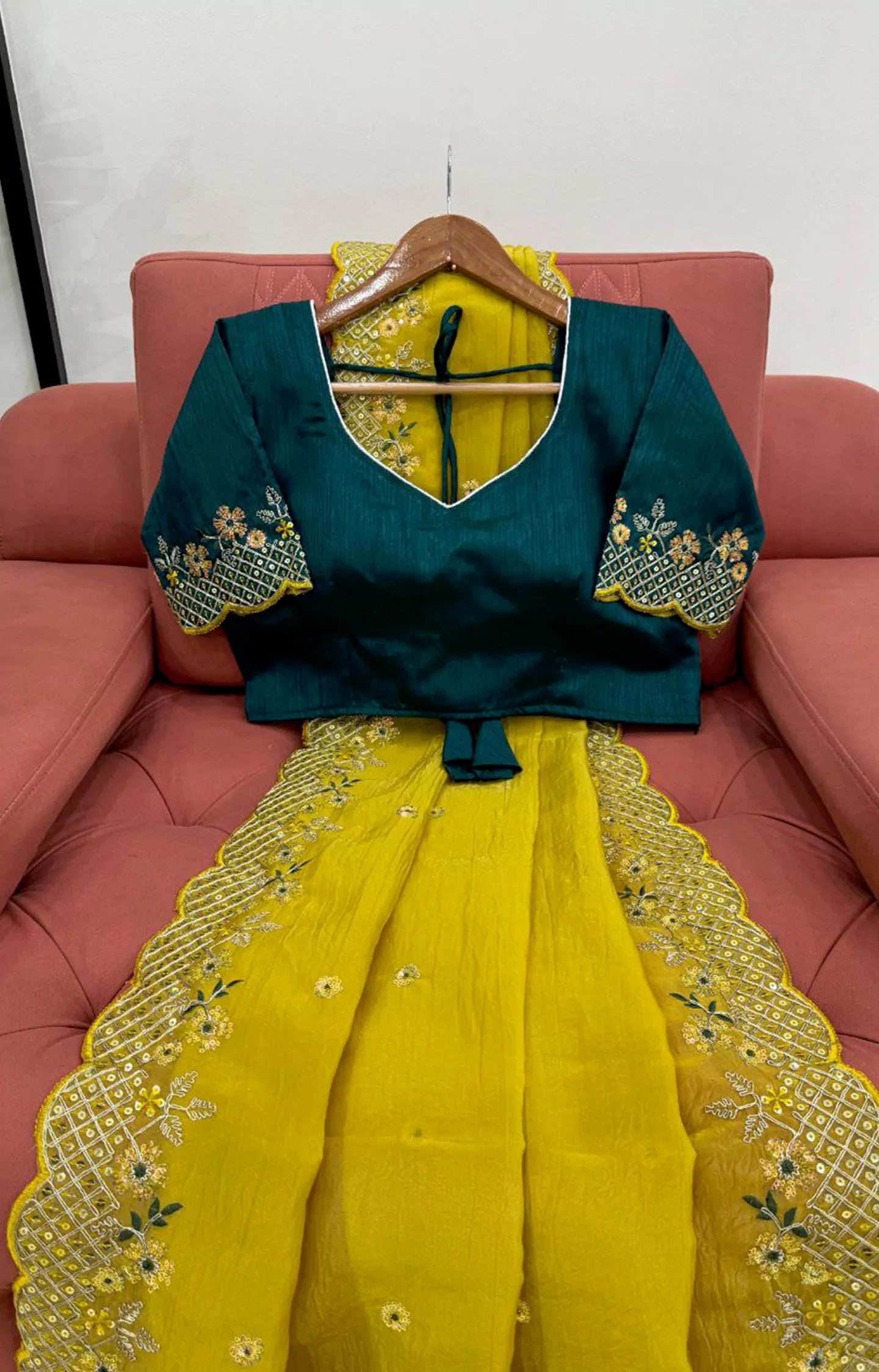 REDZONE CHIFFON SILK FABRIC WITH THREAD & SEQUENCE SAREE