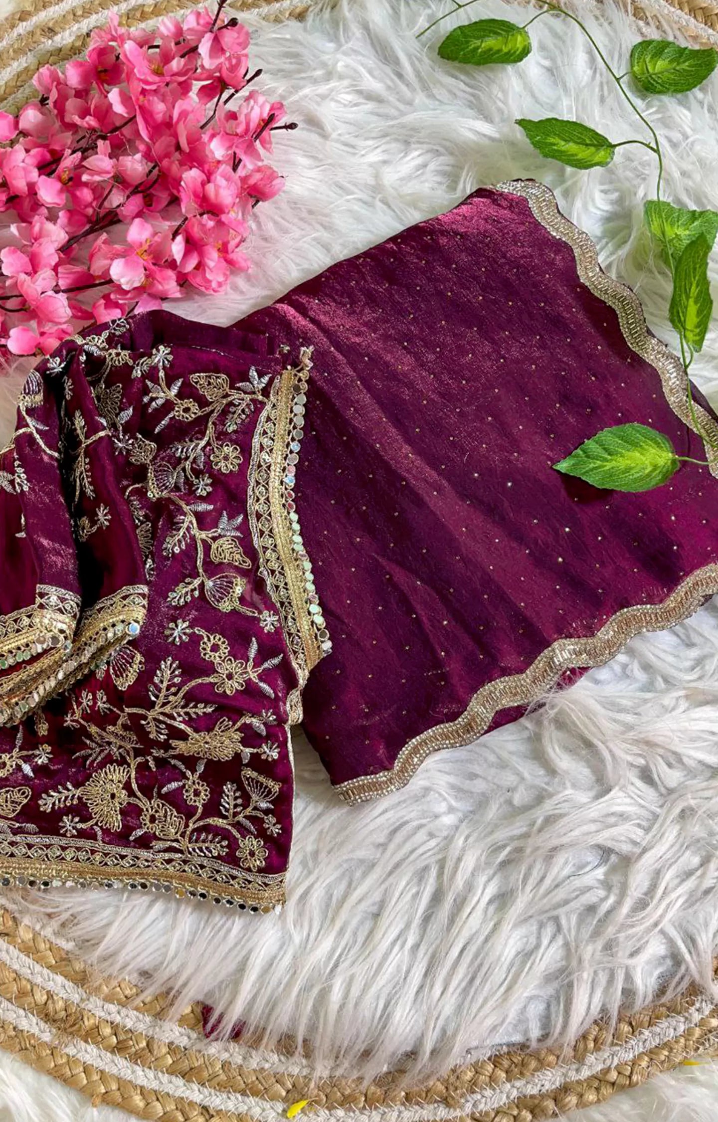 WELKRUS PURE SOFT FENDY SARTIN SILK SAREE