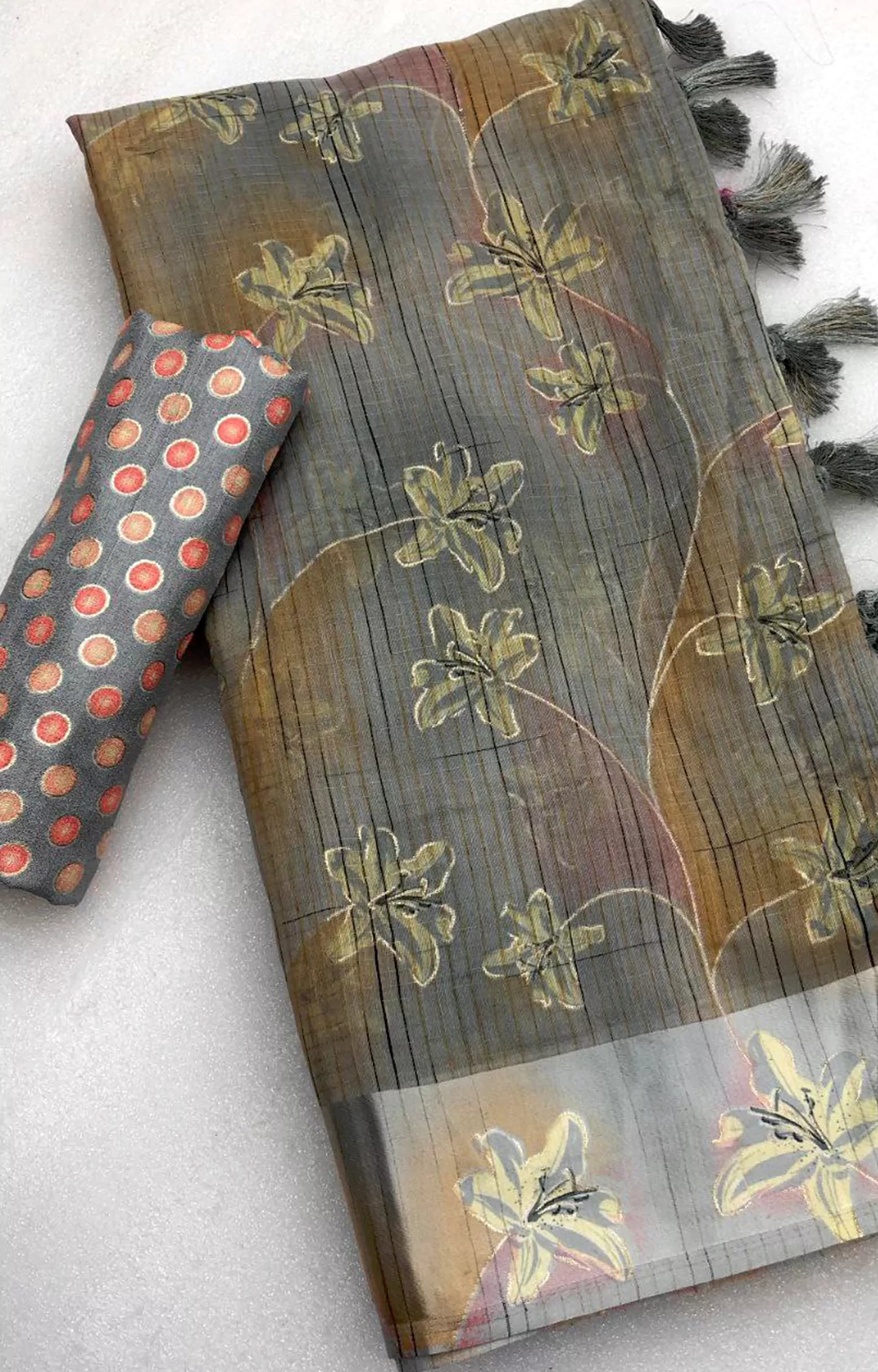 AKANKSHA SOFT LENIN FLORAL PRINTED SAREE