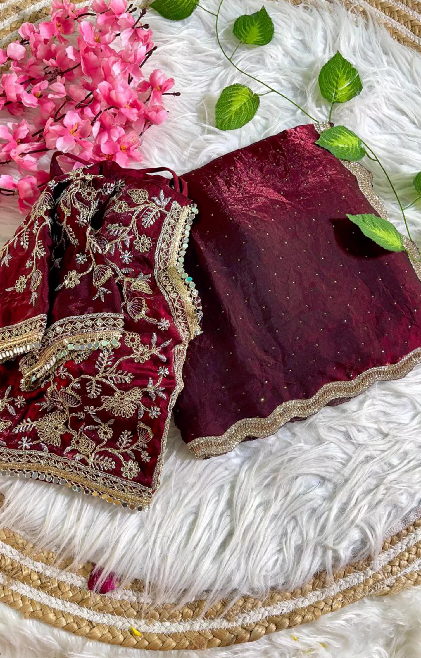 WELKRUS PURE SOFT FENDY SARTIN SILK SAREE