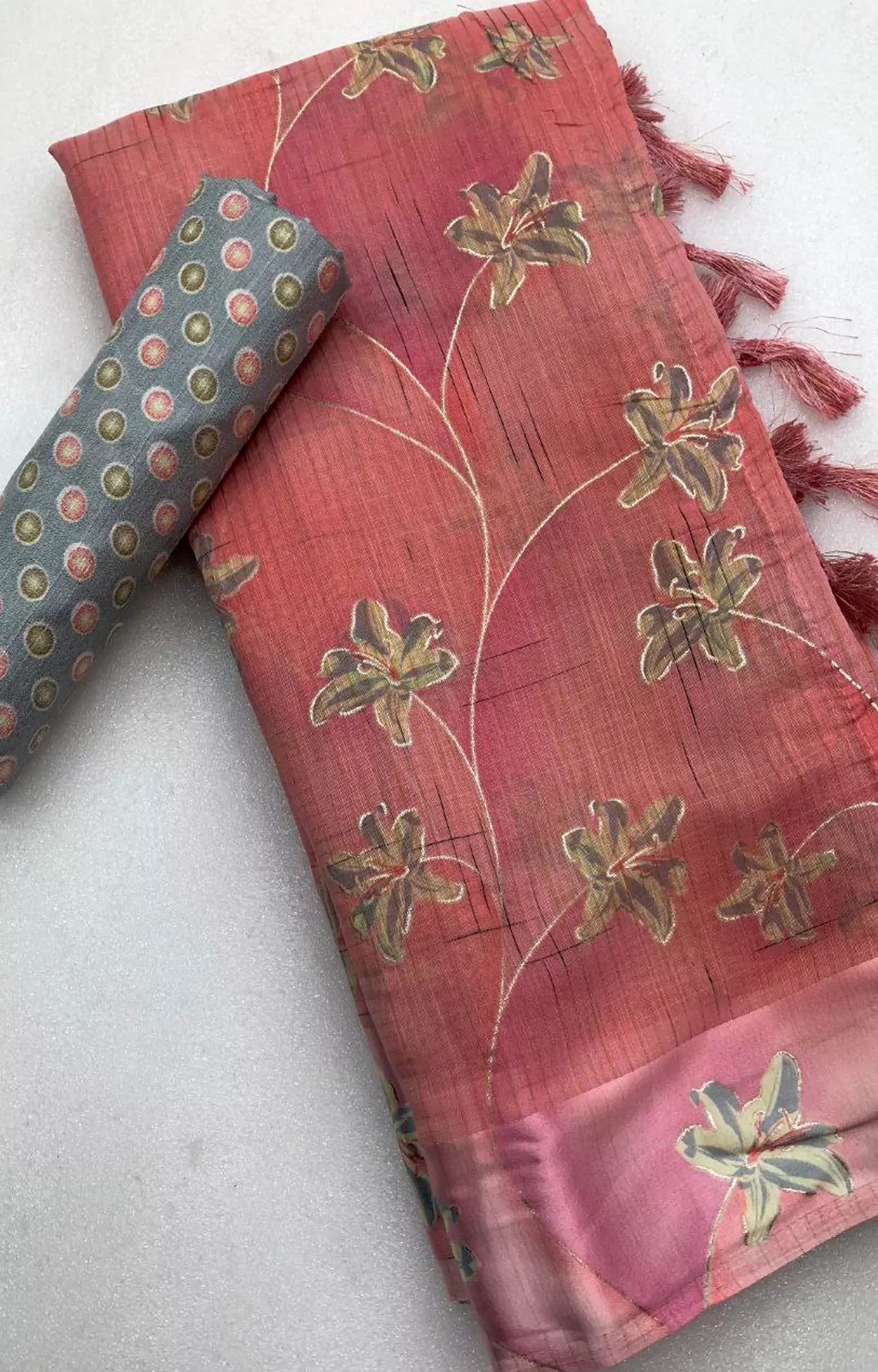 AKANKSHA SOFT LENIN FLORAL PRINTED SAREE