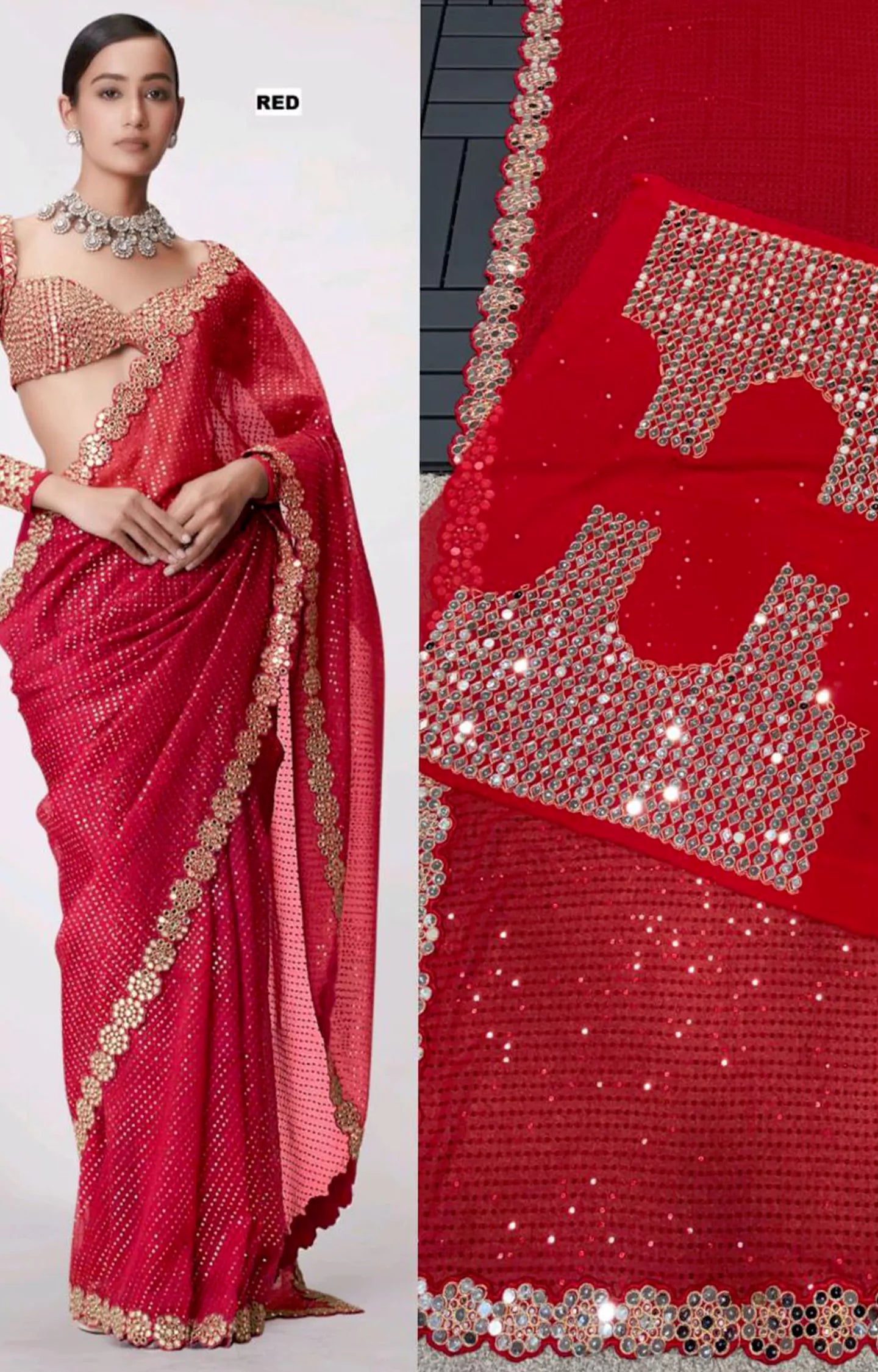 SHINNY FULL SAREE OF HEAVY QUALITY FAUX GEORGETTE SAREE