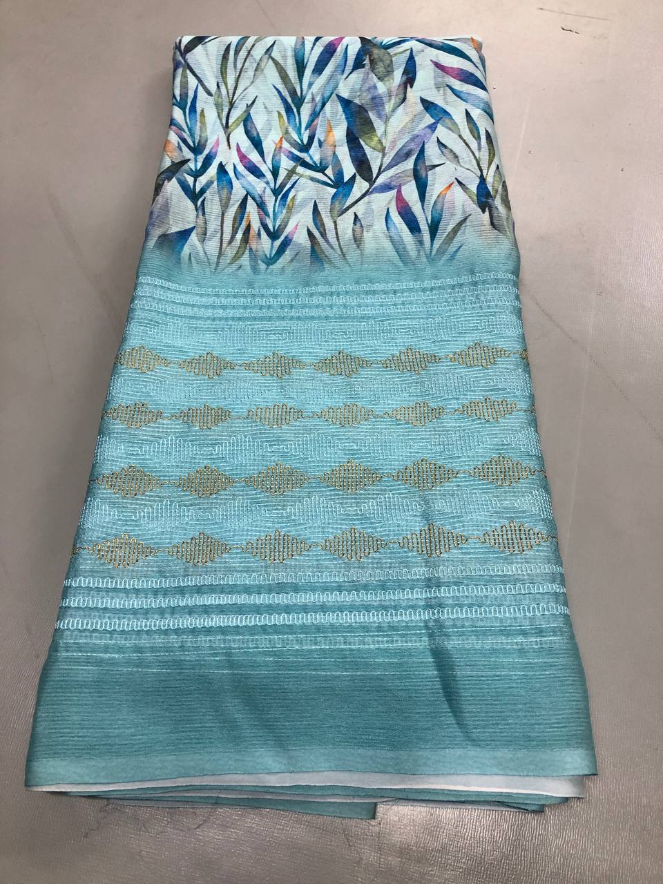 Fancy dual shade weaving with sequence &amp; siroski work sarees with blouse
