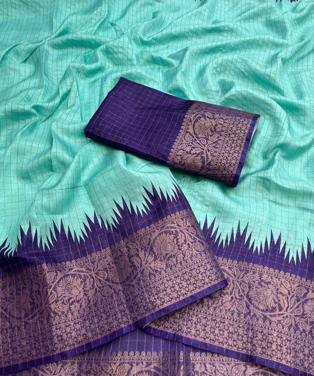 Hunnahh Chenderi Chex Weaving MISPRINT SAREE