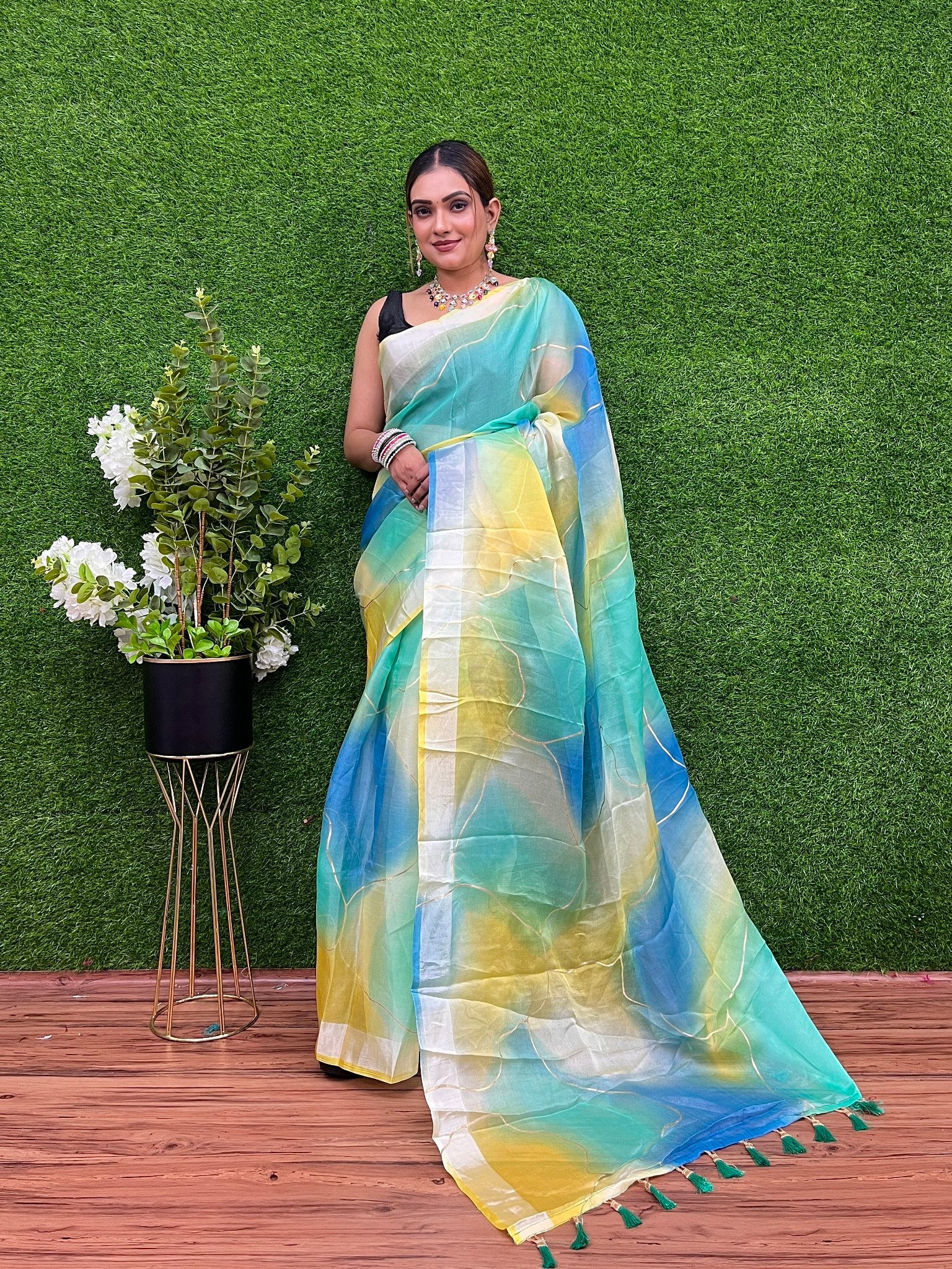 Love 3 Organza Dreamy Pastel Shaded Printed Saree
