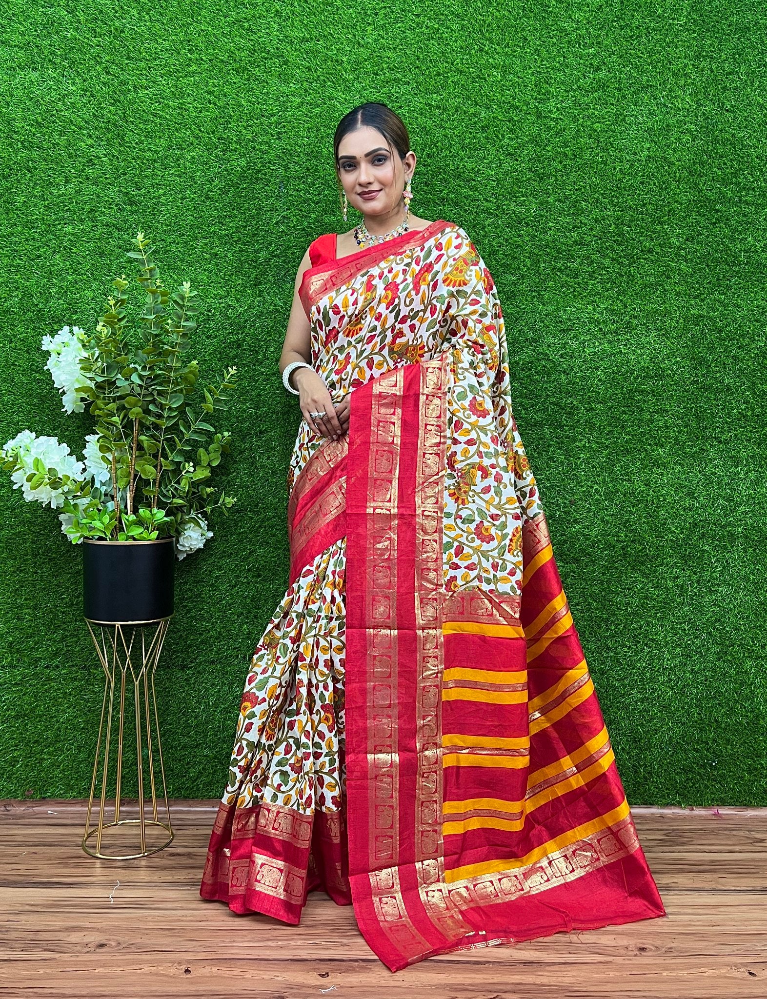 Shreya 2 Dola Silk Kalamkari Print Saree
