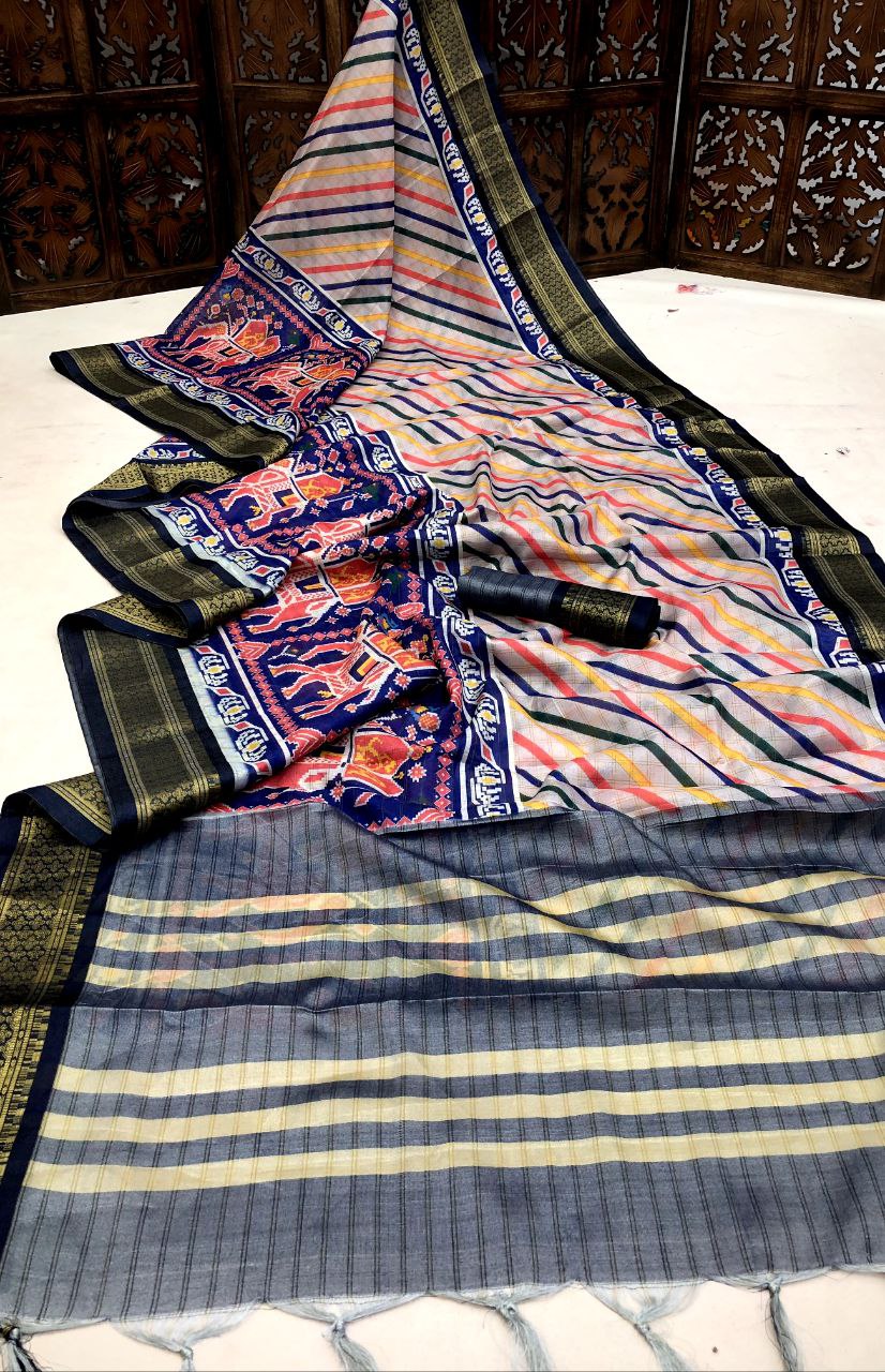Maggie Soft Lenin With Gold Jacquard Weaving Saree