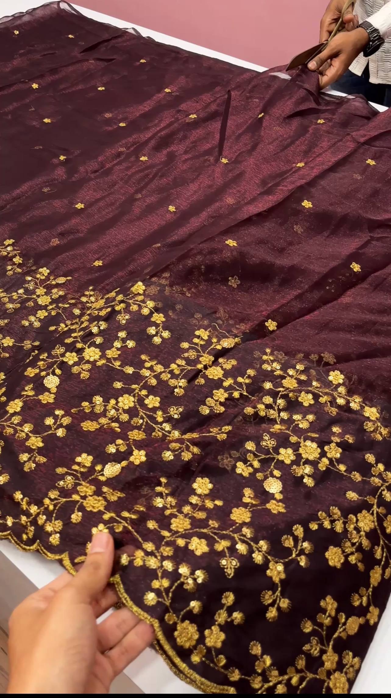 Web Shimmer Fabric With Gold Embroidery Work