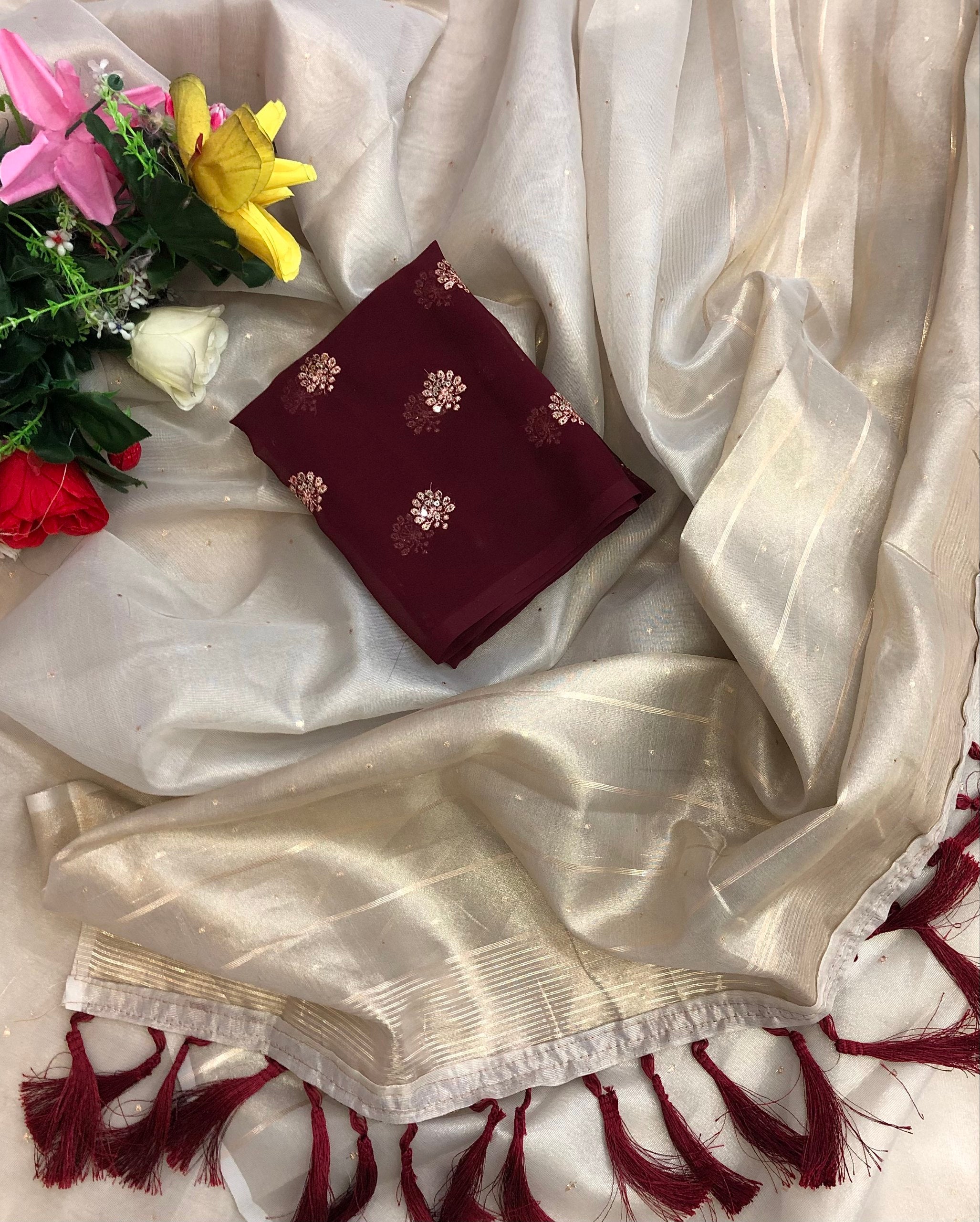 Zipson Tissue Silk Butti Weave Saree