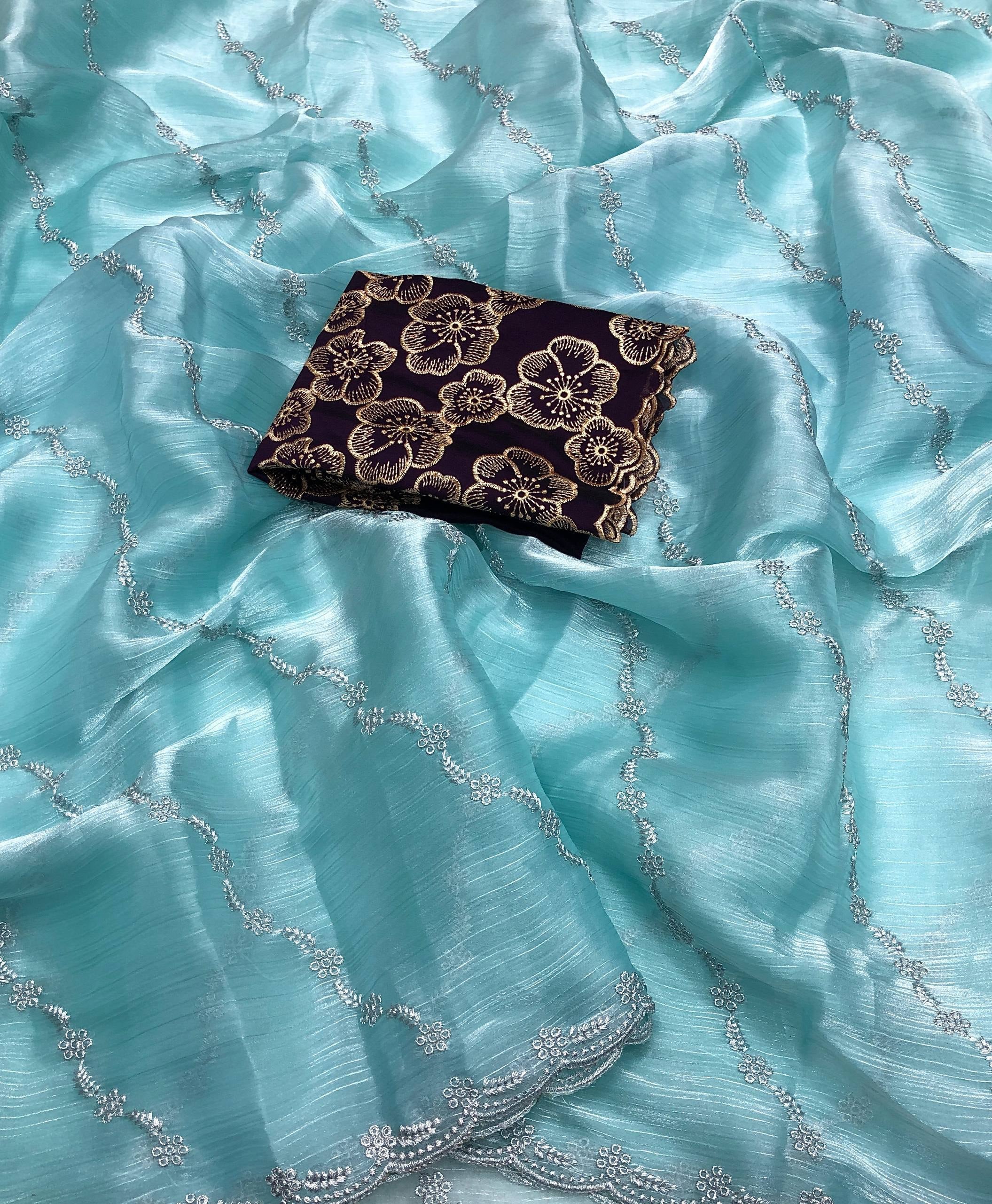 Mozila Burberry Silk Silver Embroidery Saree