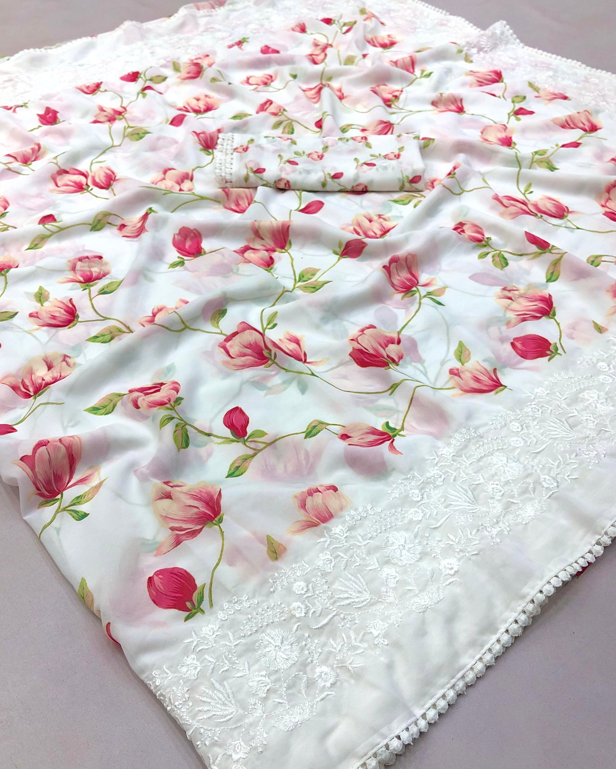 Type Chiffon Floral Digital Print Saree