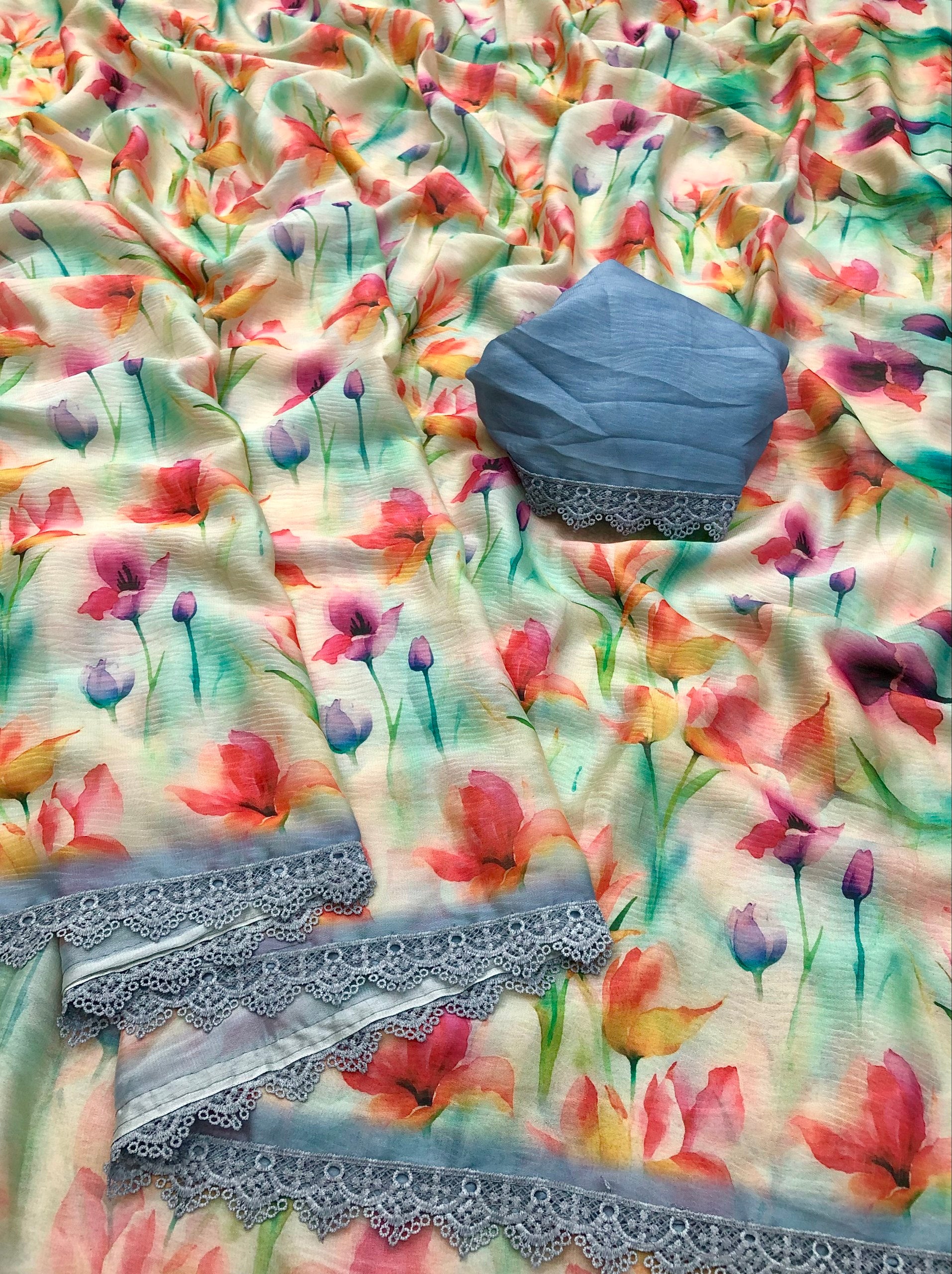 Recent Chiffon Floral Print Saree