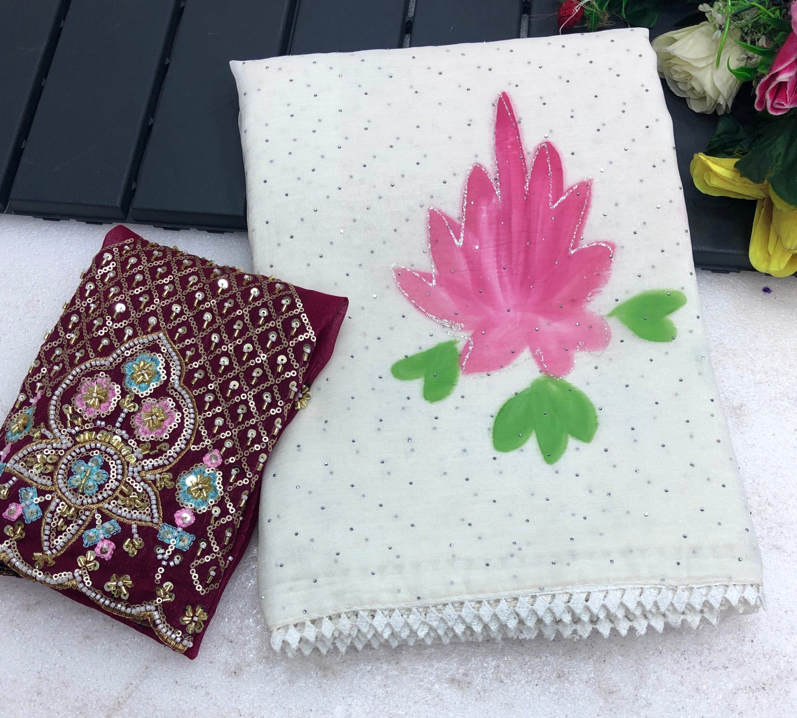 Waneeda Shimmer Georgette Brush PFloral Design Saree