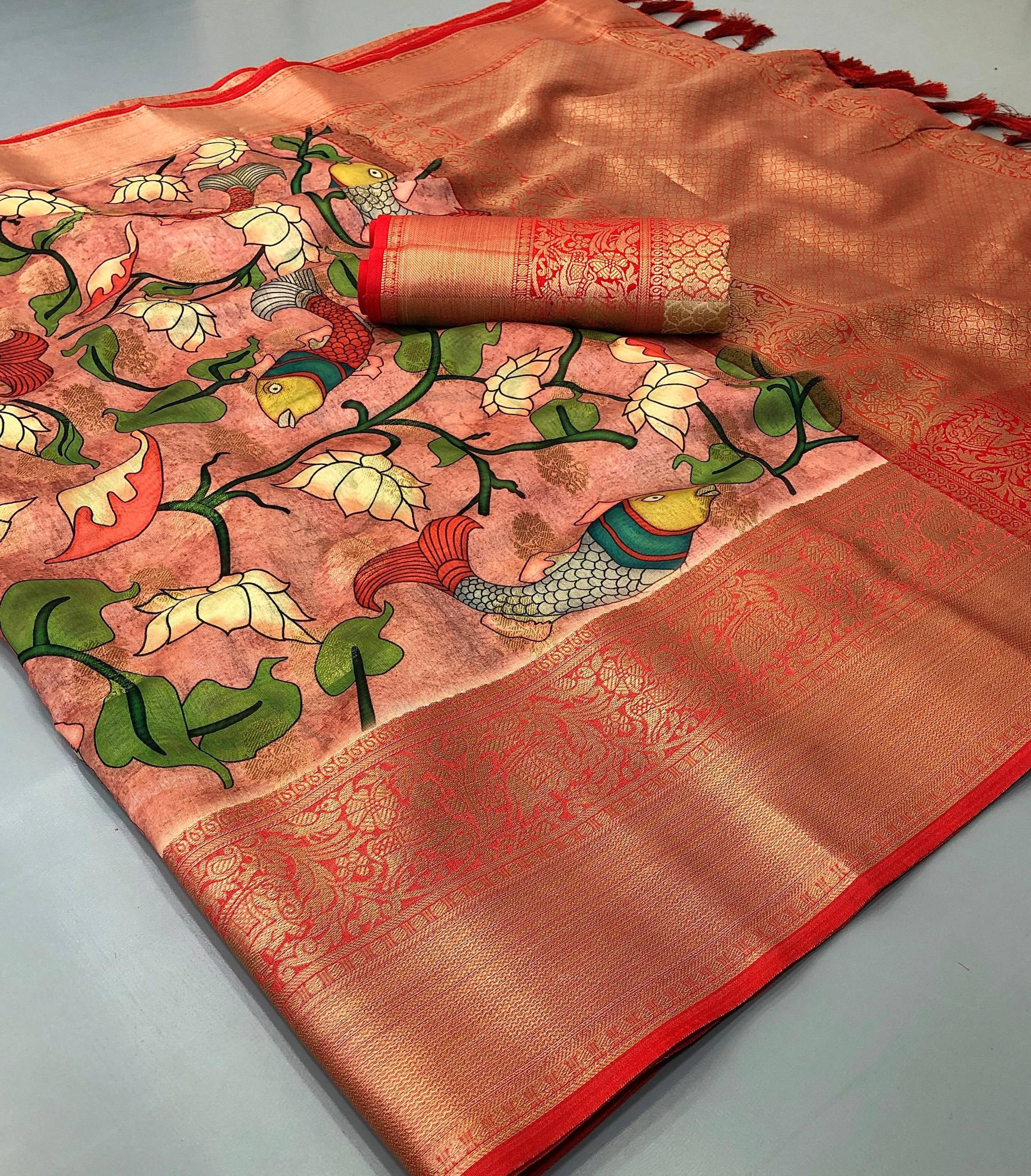 Elect Soft Silk Kalamkari Printed Saree