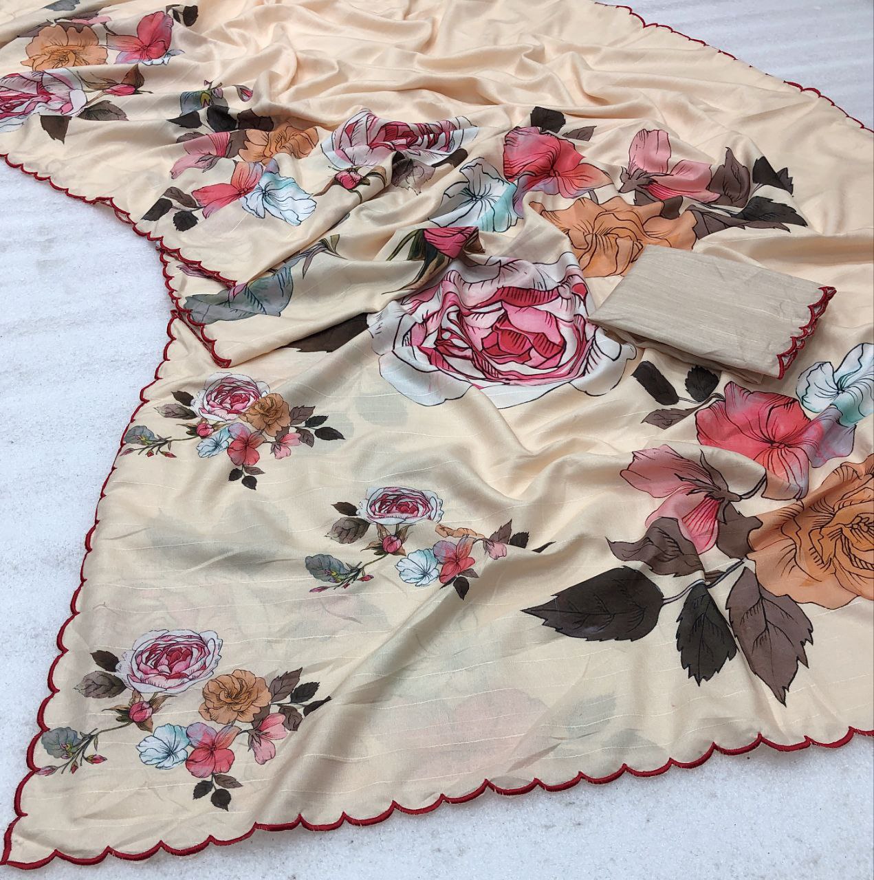 RedFlower Handloom Tussar Silk Floral Digital Print Saree