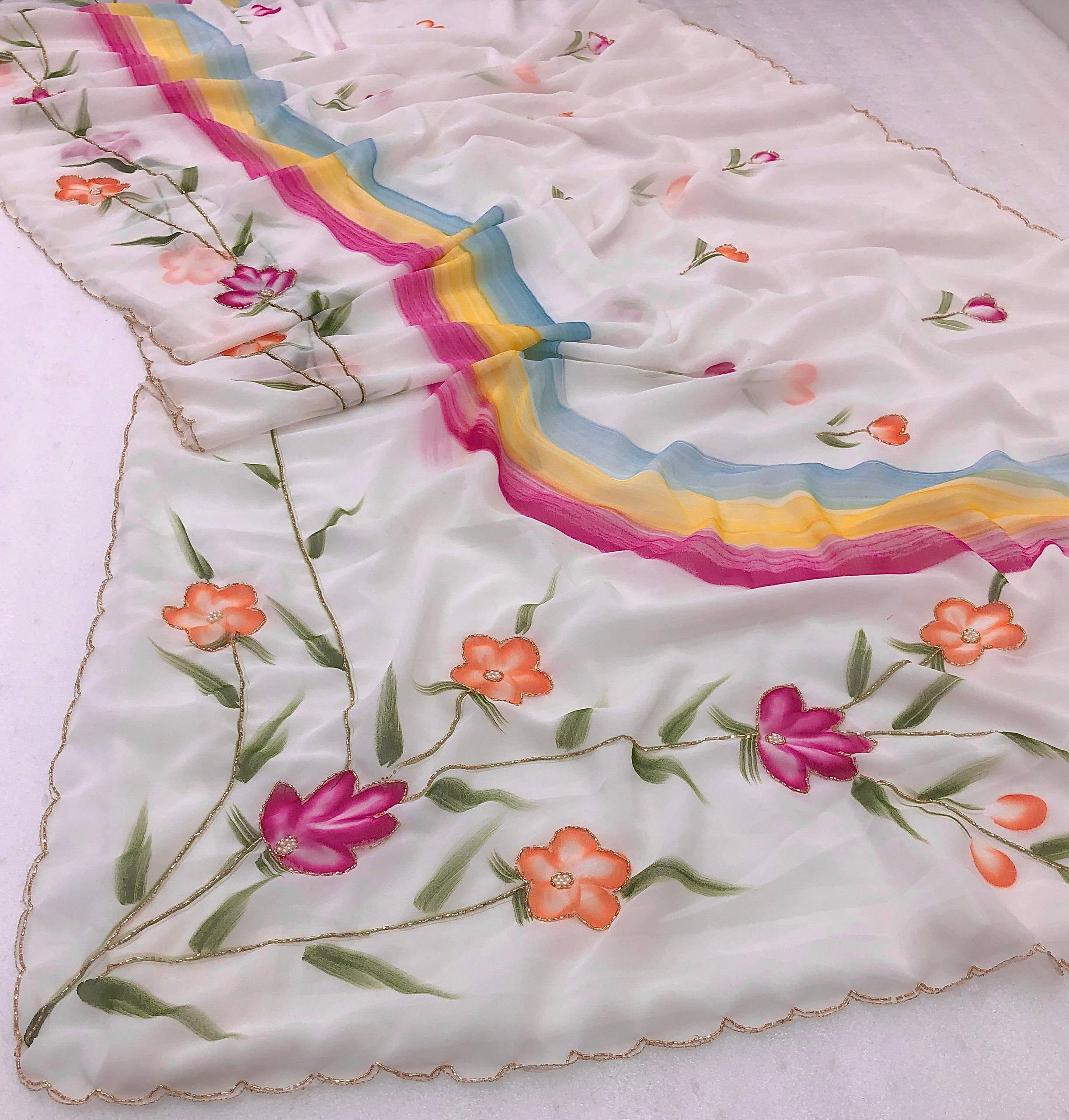 Split Pure Georgette Handwork Saree