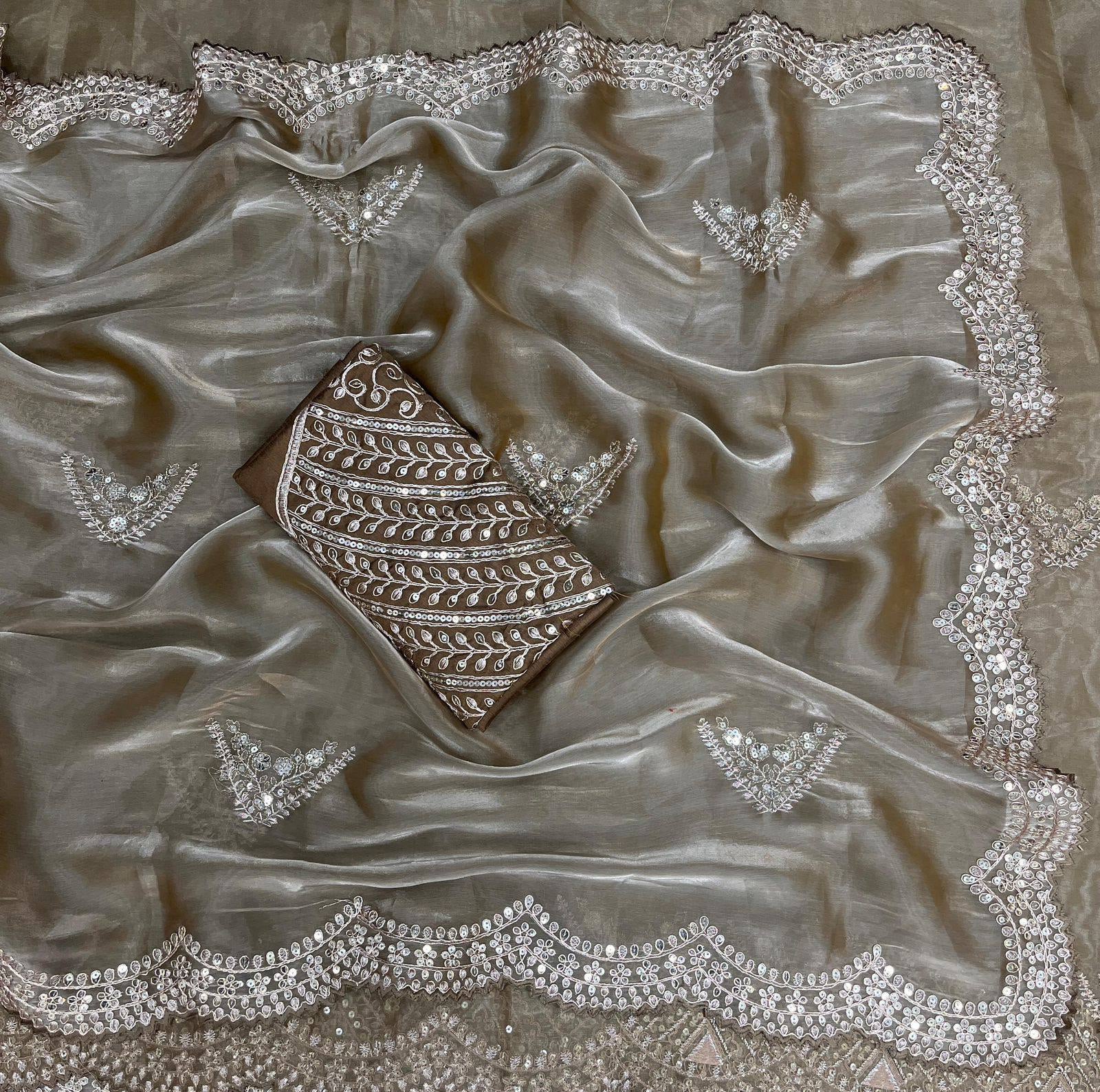 Chaandi Jimmy Choo Satin With Gold Zari Embroidery Saree