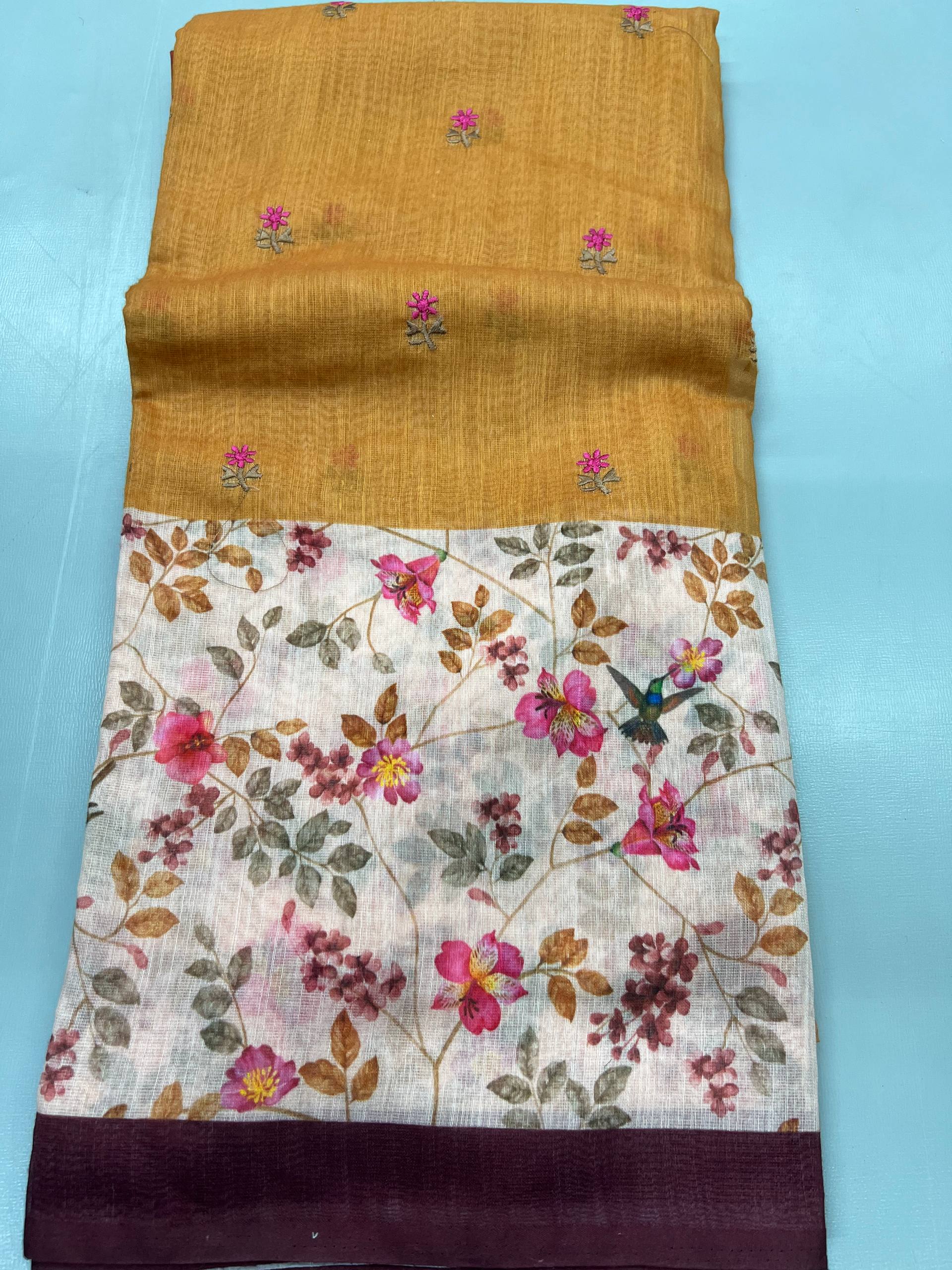 Chiffon With Embroidery & Printed Border Saree