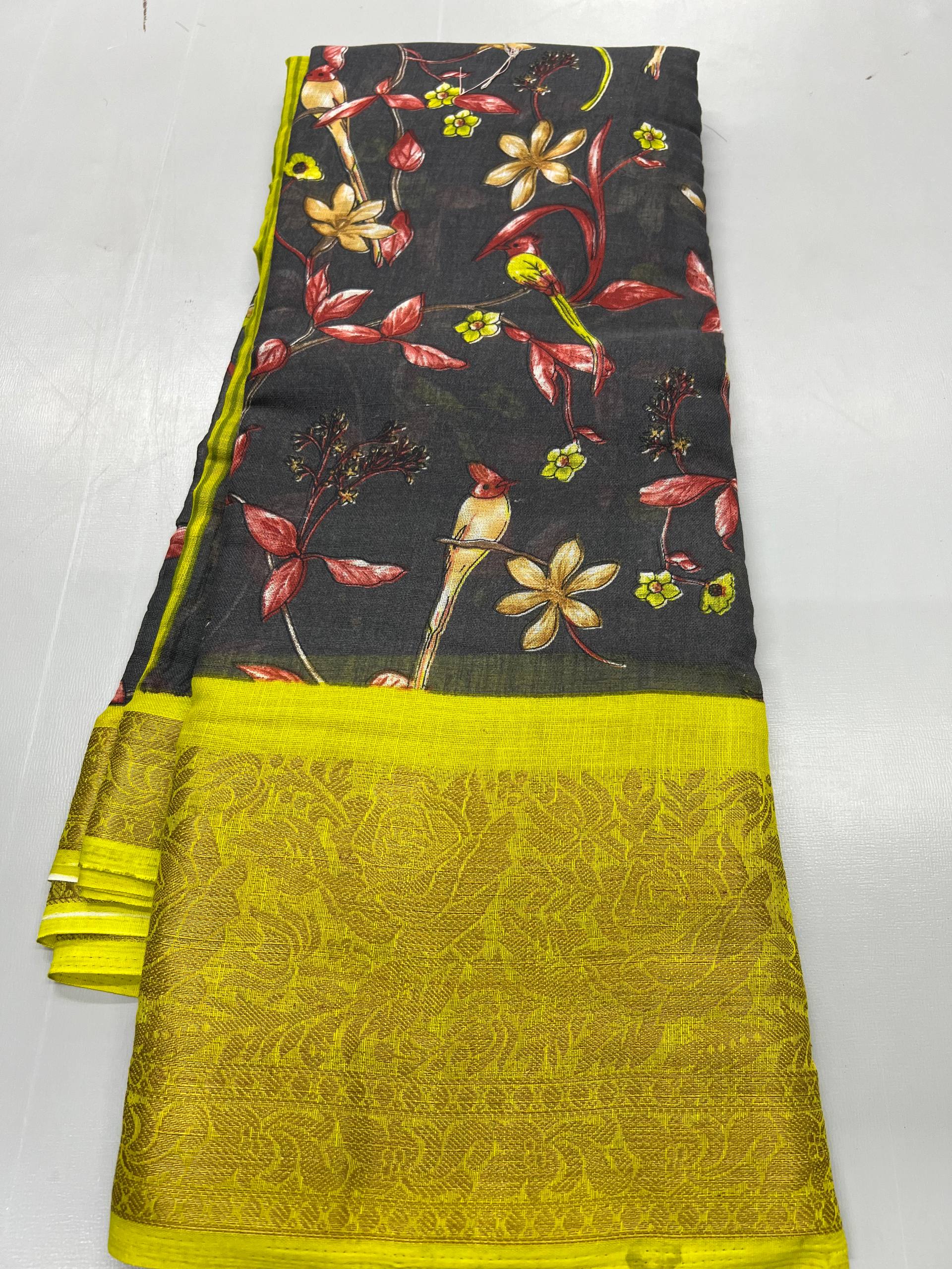 Dola Silk Printed Saree with Zari Weaving Border Saree