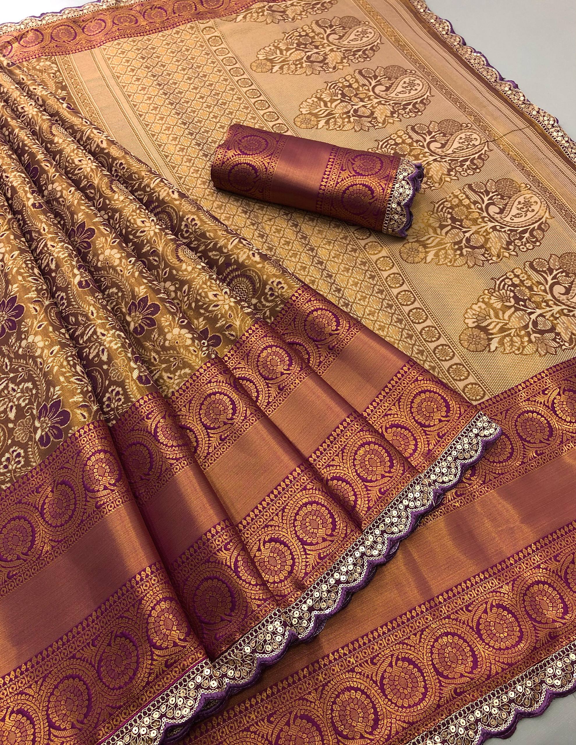 LizazLace Kanjiviram Pattu Silk Pure Zari Weaving Saree