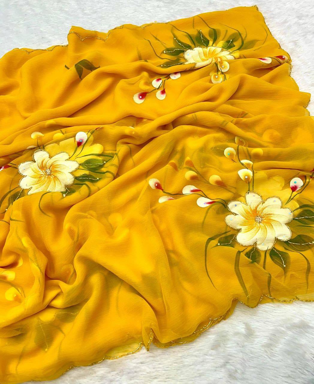 Amber Chiffon handwork Light Weight Saree