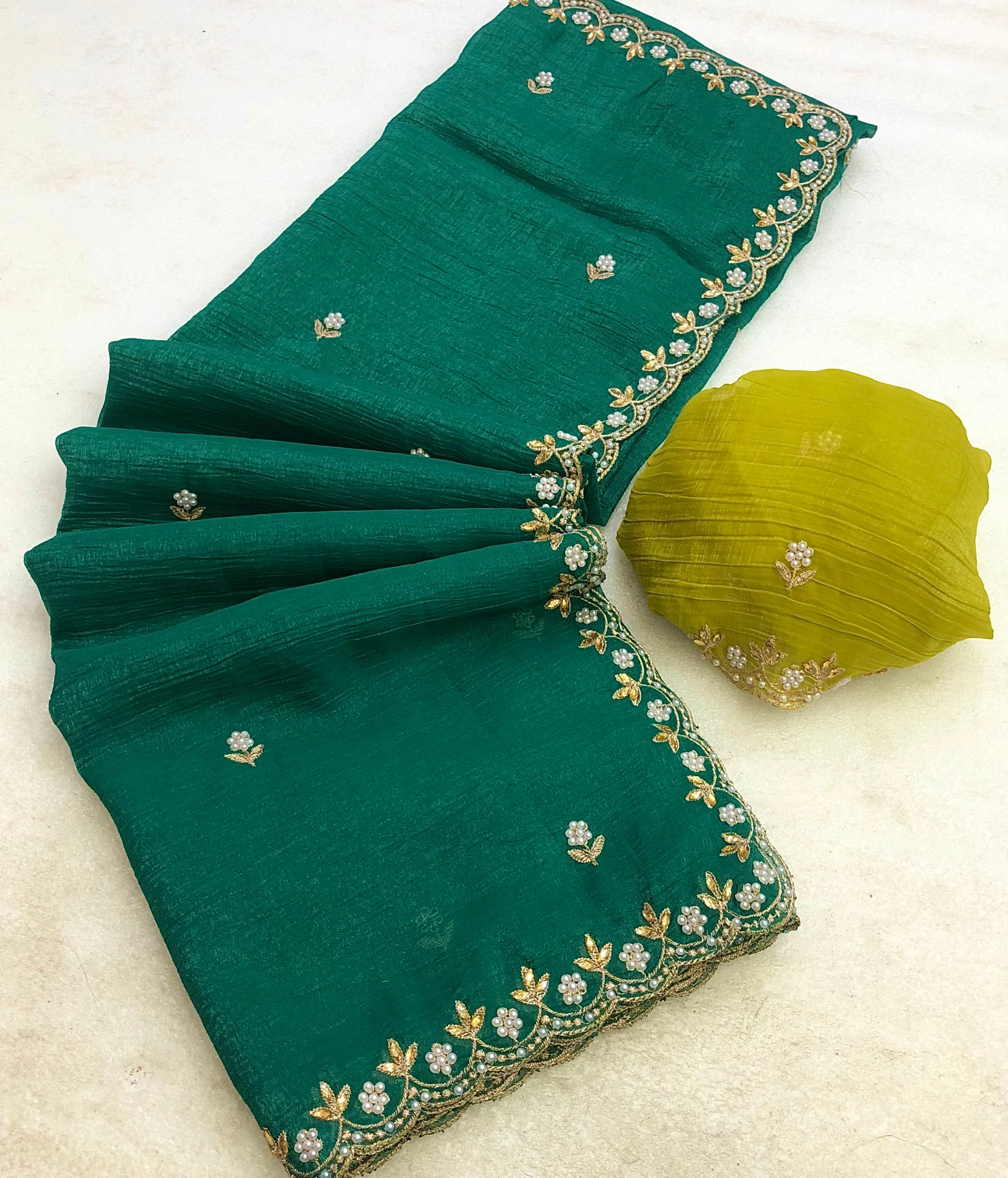 Winterfell  Crunchy chiffon Crush Embroidery Work Saree