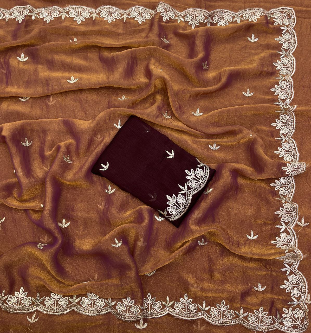 Naysha Chiffon Gold Embroidery & Sequence Work Saree