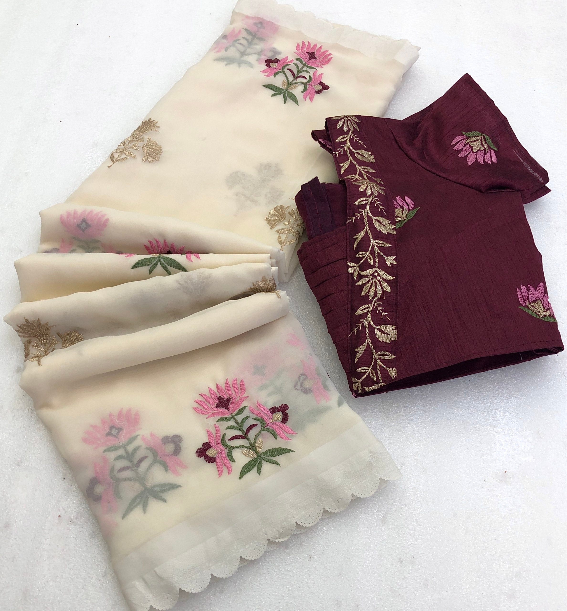 Social Faux Georgette Fancy Embroidery Work Saree