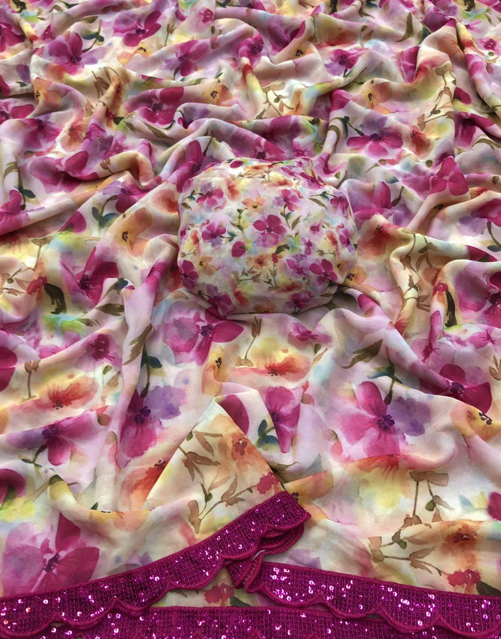 Theon Weightless Chiffon Floral Digital Print Saree