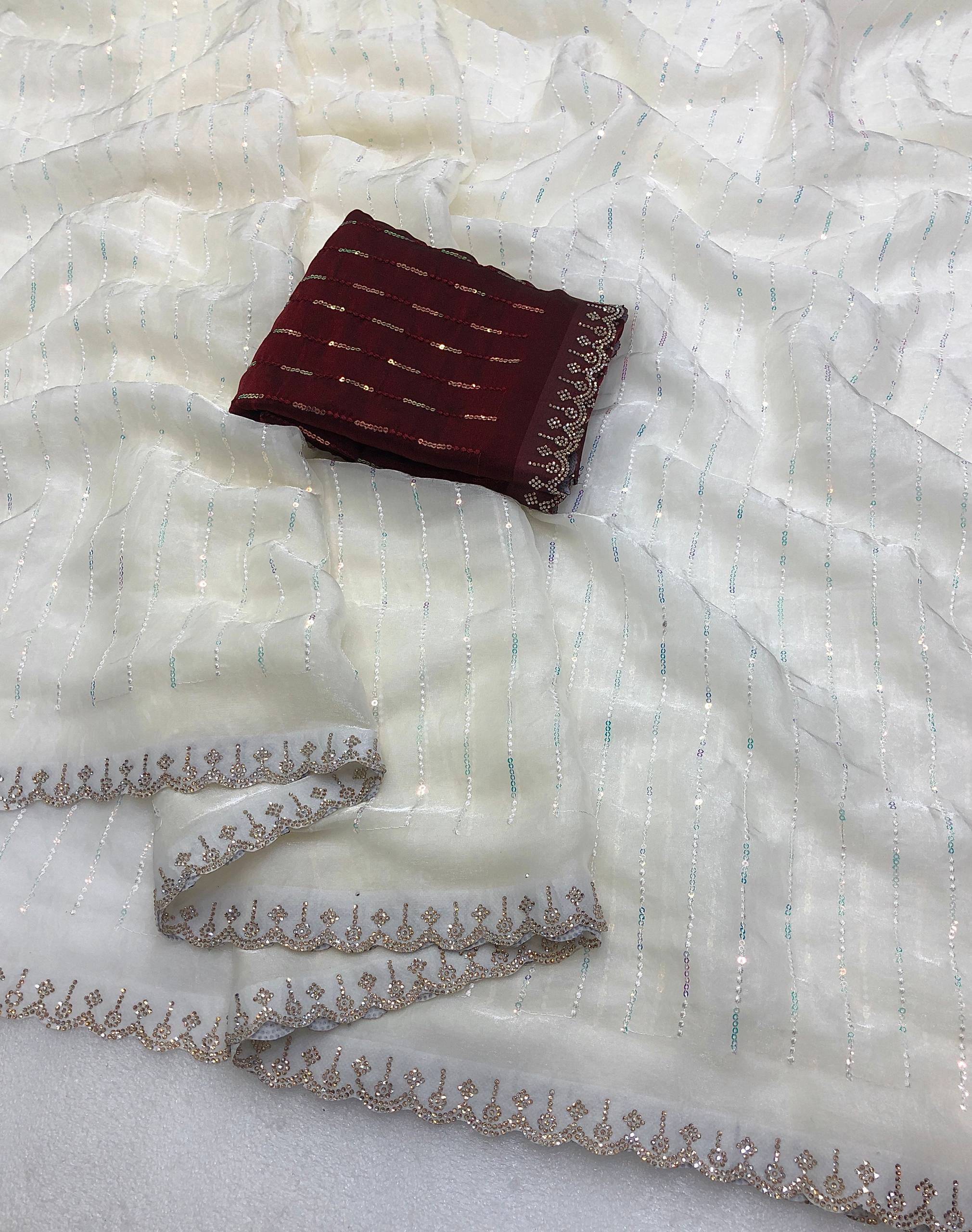 Aarzu Space Silk Fendy Satin Embroidery Work Saree