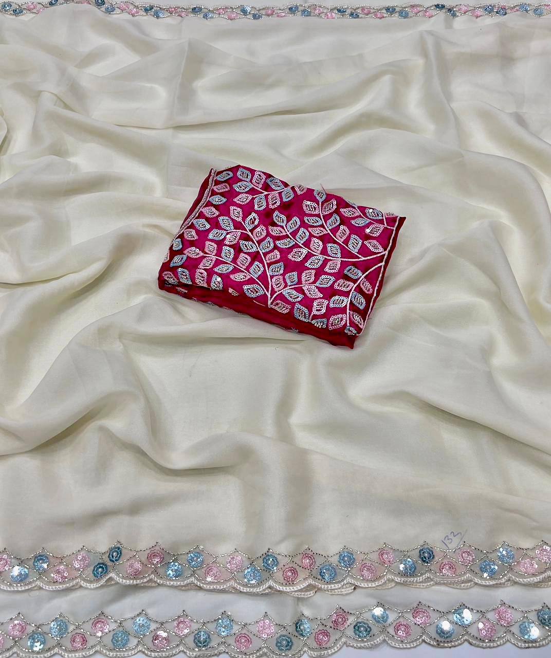 Maxwell Satin Georgette Hand Work Border Saree