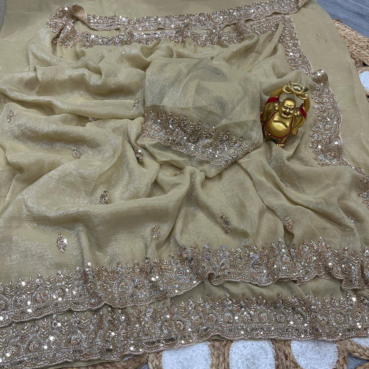 Zaika Crunchy Velvet Shine Handwork Saree