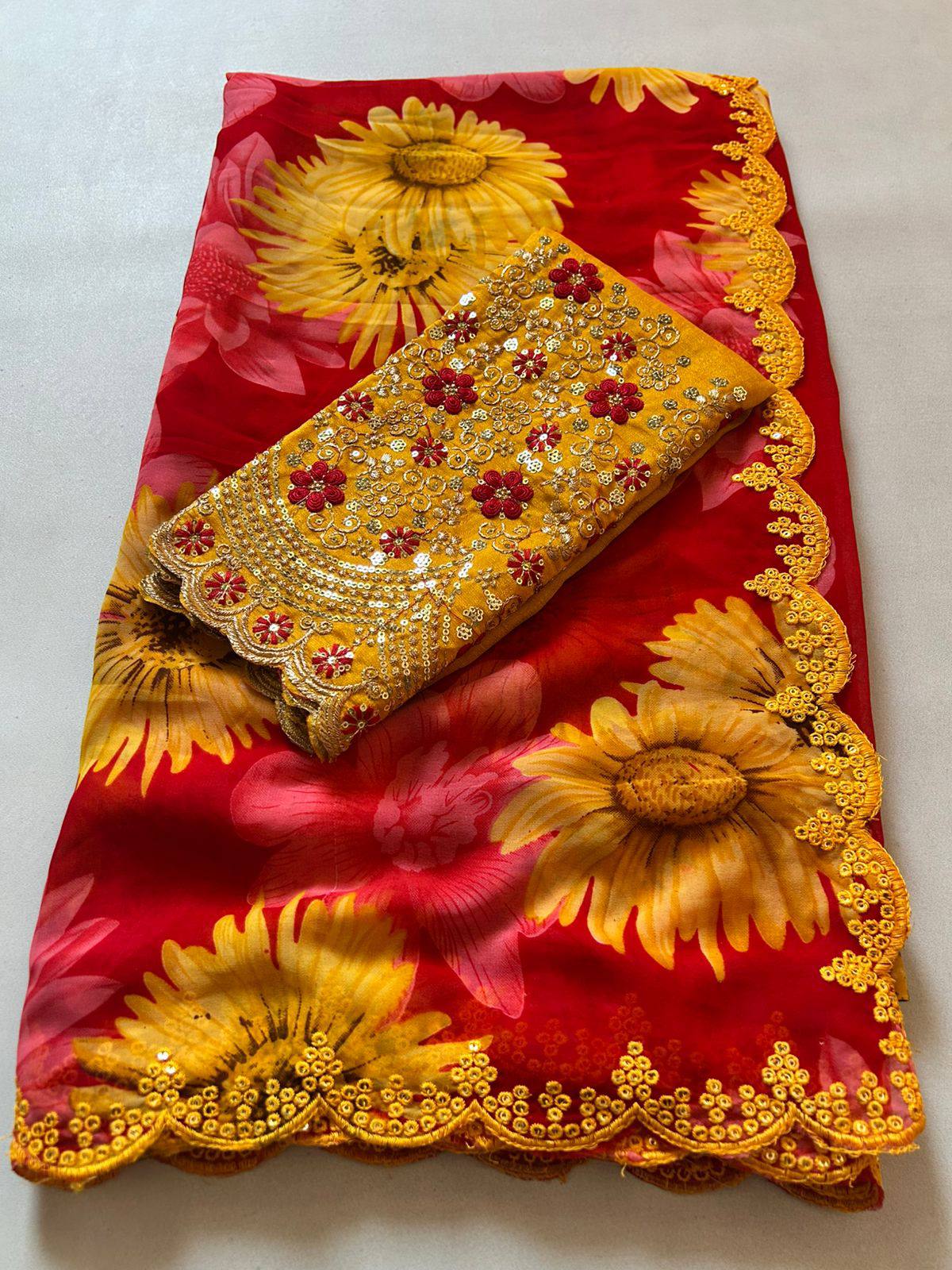 Sajawat Georgette Printed Embroidery Work Saree