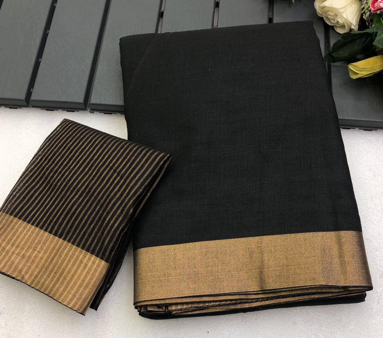 Sakiba Linen Gold Zari Border Saree