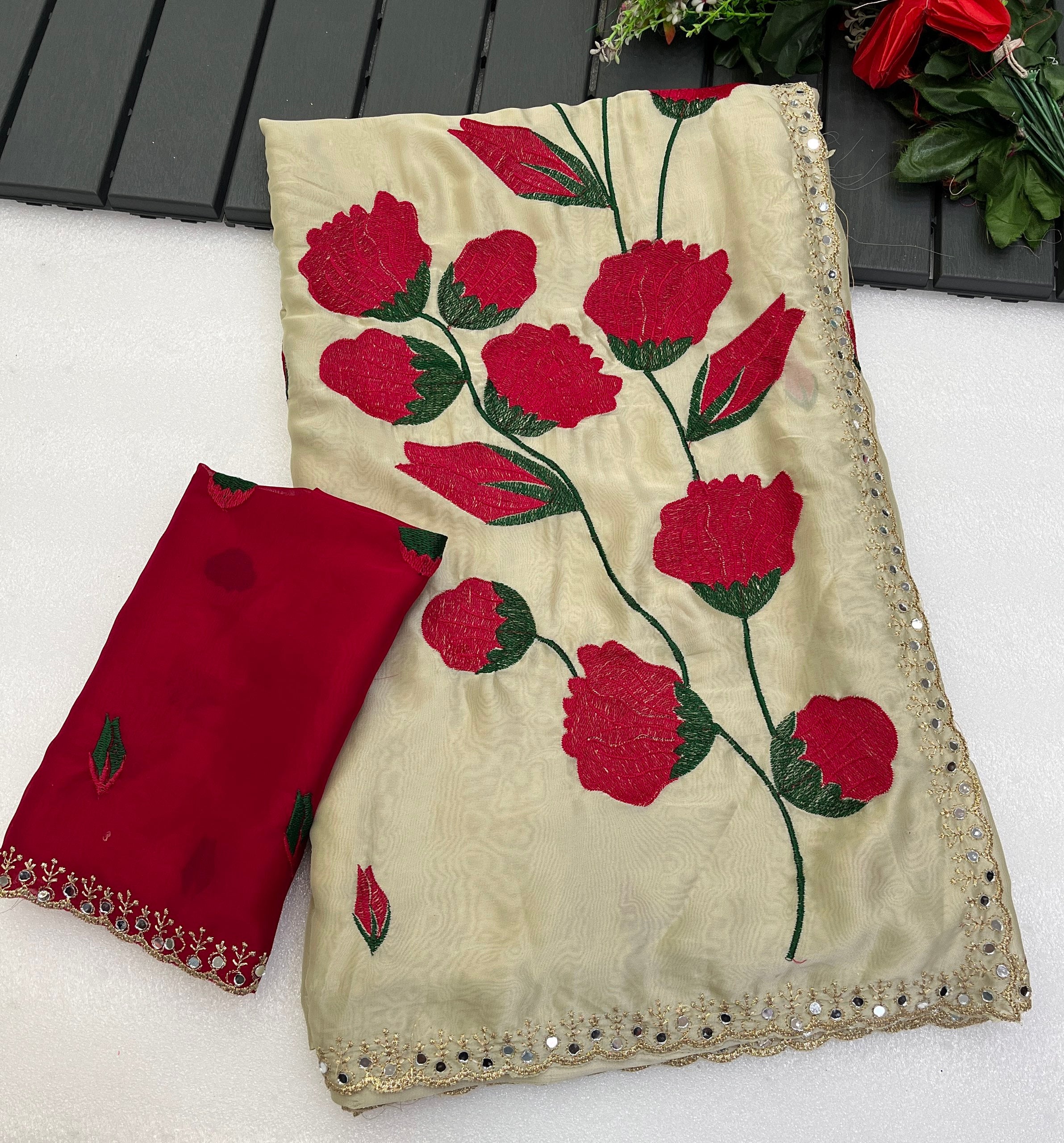 Prodot 2 Rangoli Georgette Embroidery Work Saree