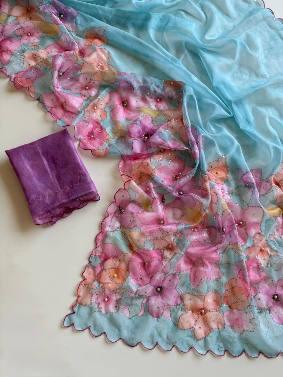 Unsaved Pure Tebby Silk Printed Diamond Work Saree